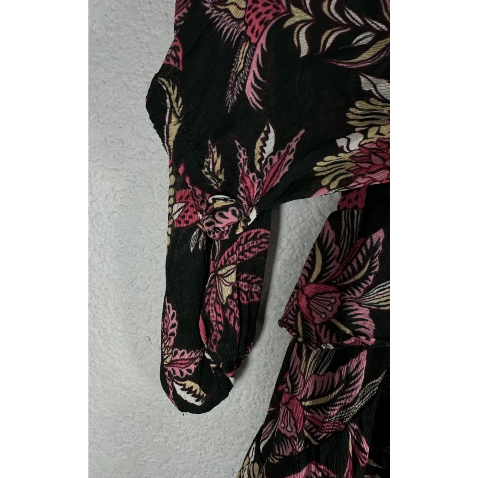 Maison Scotch Womens Maison Scotch Black Pink Floral Shirt Dress Flared Long Sleeve Sheer Sz S Size S / US 4 / IT 40 - 7 Thumbnail