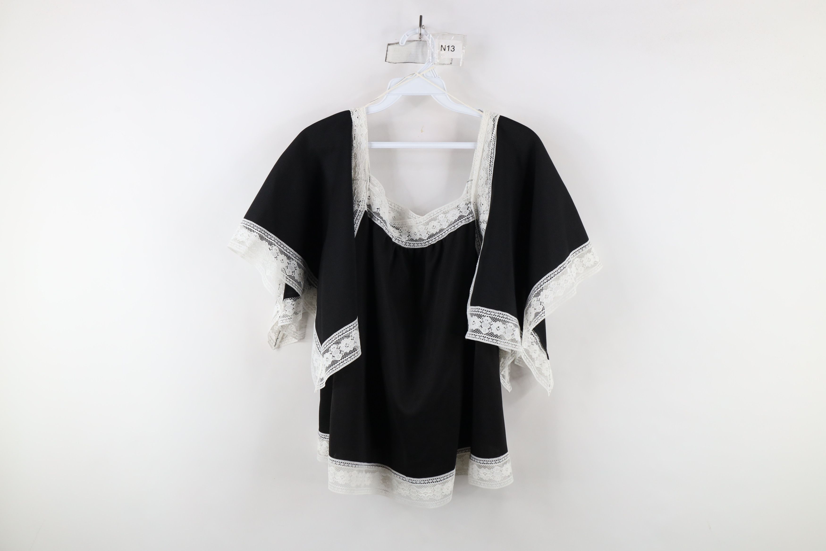Vintage Vintage 70s Boho Chic Baby Doll Blouse Top Black Polyester Size XL / US 12-14 / IT 48-50 - 1 Thumbnail