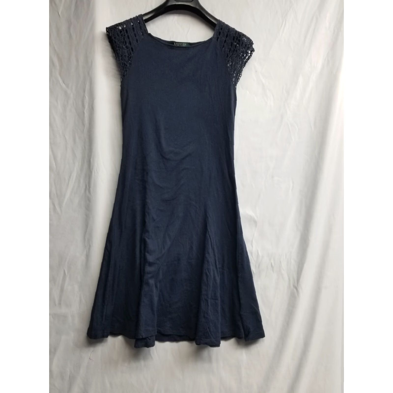 Ralph Lauren Ralph Lauren Lauren Women's Dress Navy Blue Sleeveless Size Medium A-Line Knee Length Collared Embroidered Knit Cotton Casual Dress Size M / US 6-8 / IT 42-44 - 2 Thumbnail