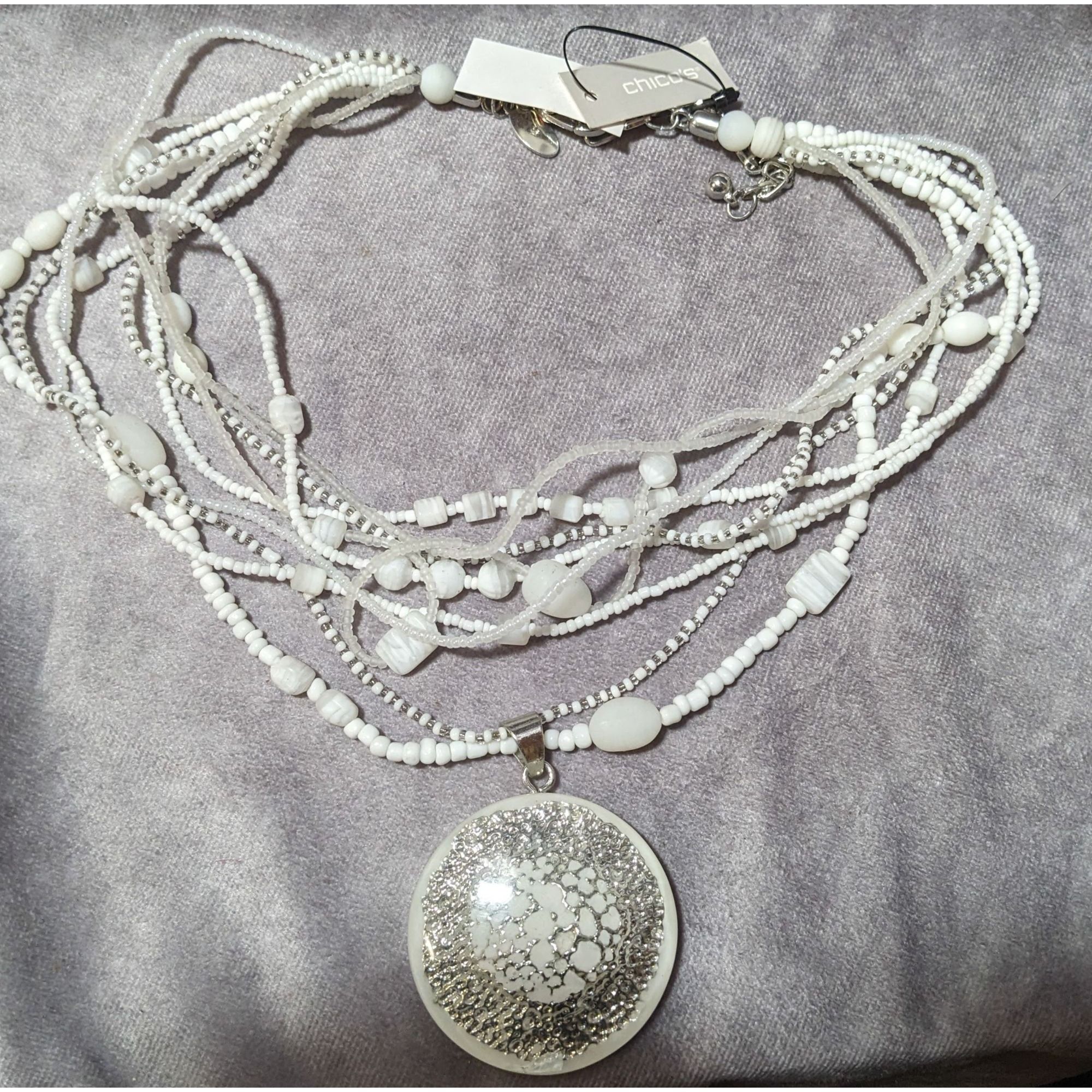Chicos Chico's Nautilus White And Silver Chunky Multilayer Pendant Size ONE SIZE - 8 Thumbnail