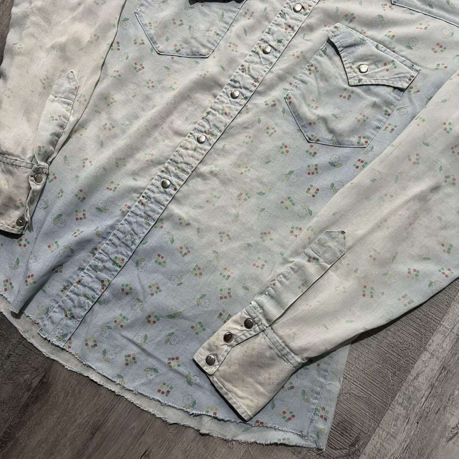 Vintage VTG 70s Sun Faded Rockabilly Metal Snap Floral Print Shirt Size US L / EU 52-54 / 3 - 4 Thumbnail