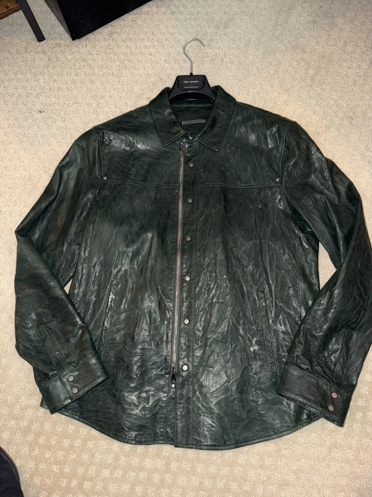 John Varvatos John Varvatos Sheep Skin Green Artisan Wash Shirt Jacket Size US L / EU 52-54 / 3 - 1 Thumbnail