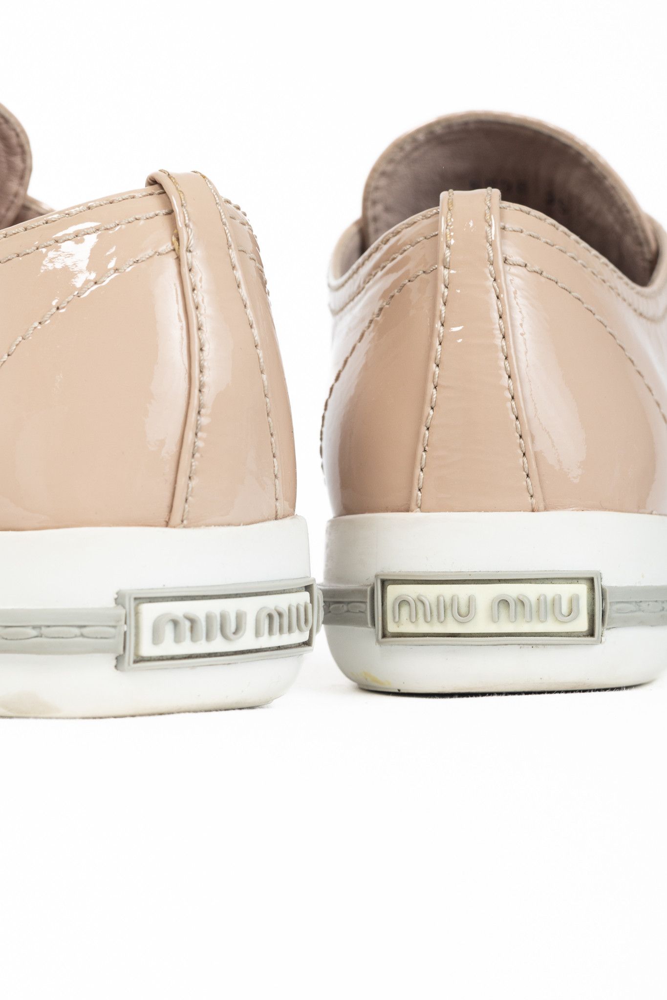 Miu Miu Miu Miu Nude Patent-Leather Cap-Toe Lace-Up Sneakers Size US 4.5 / IT 34.5 - 10 Thumbnail