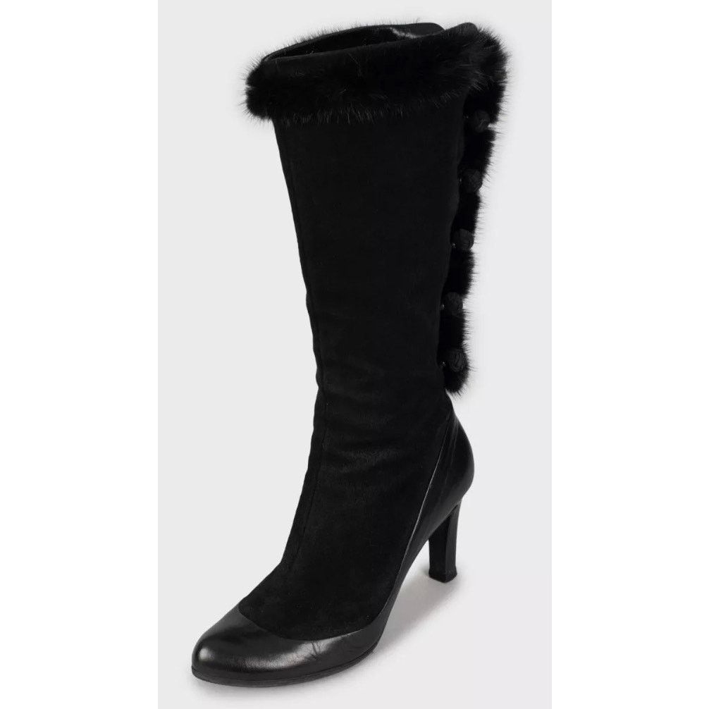 Alexander McQueen Alexander McQueen Black Suede Fur Trim Boots - EU 39.5 Size US 9.5 / IT 39.5 - 3 Thumbnail