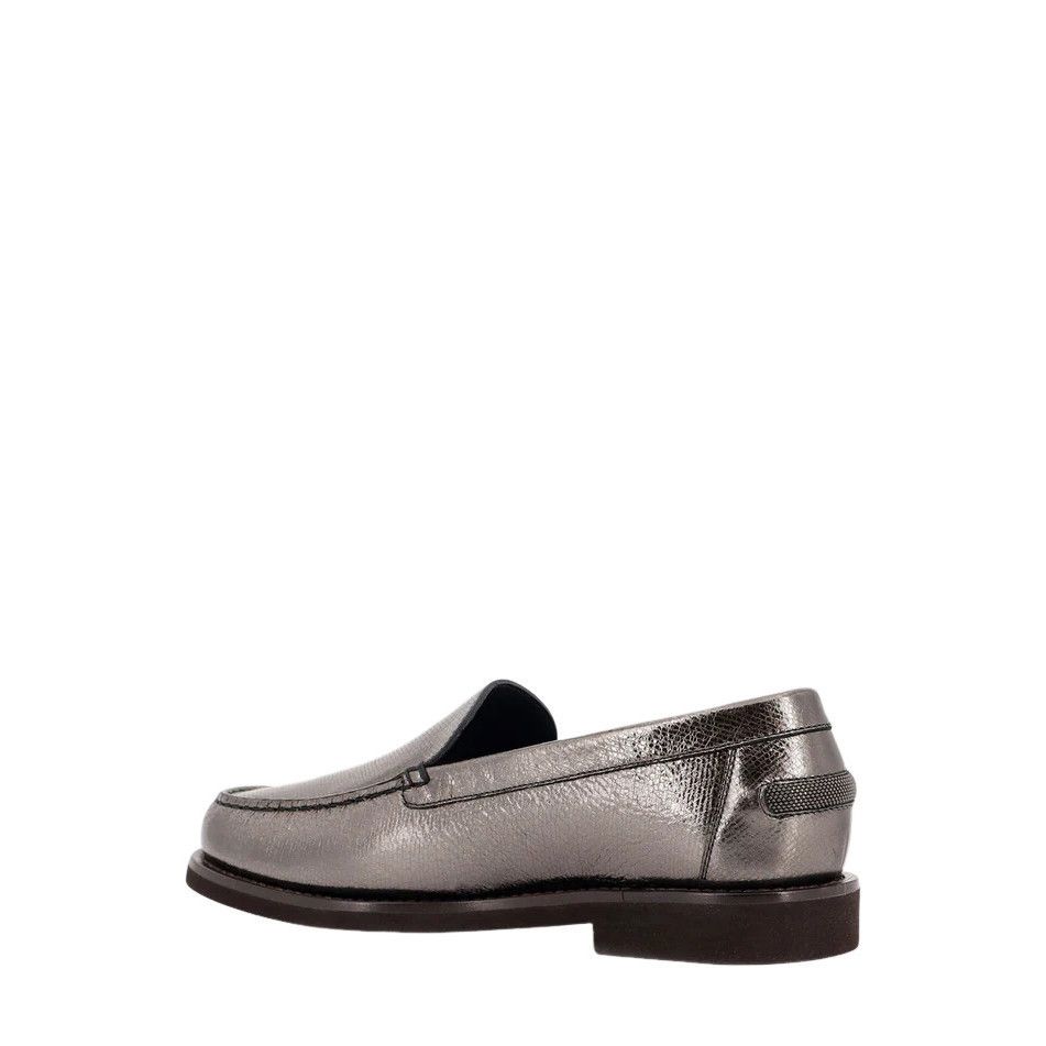 Brunello Cucinelli BRUNELLO CUCINELLI Silver Leather Loafers New & Authentic (W Size US 8 / IT 38 - 3 Thumbnail