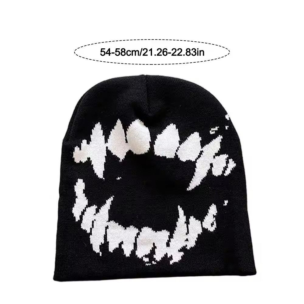 Japanese Brand Vampire Dracula Teeth Graphic No Cuff Beanie Hat Size ONE SIZE - 2 Thumbnail