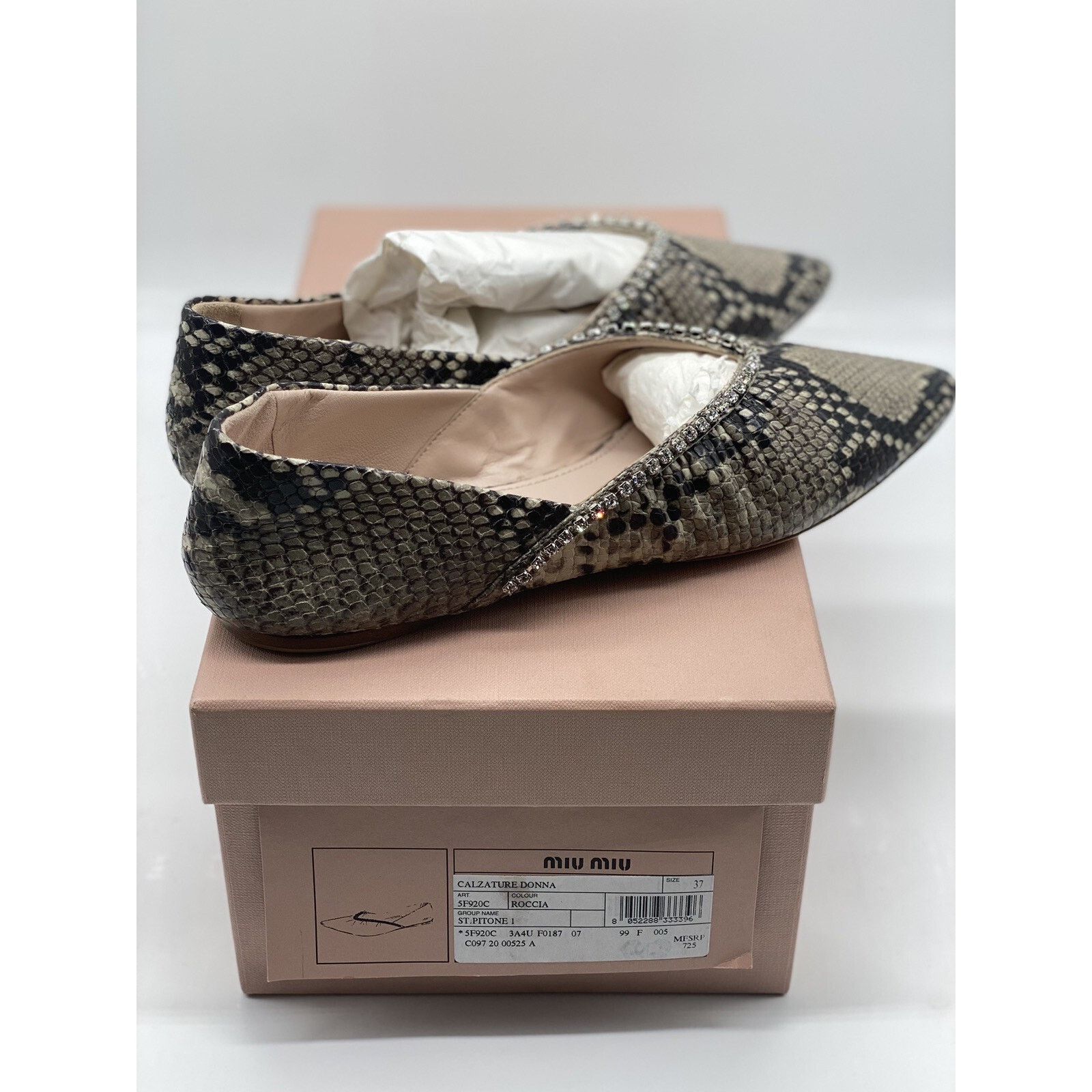 Miu Miu Miu Miu Python Print Flats sz. 37 eu Size US 7 / IT 37 - 3 Thumbnail