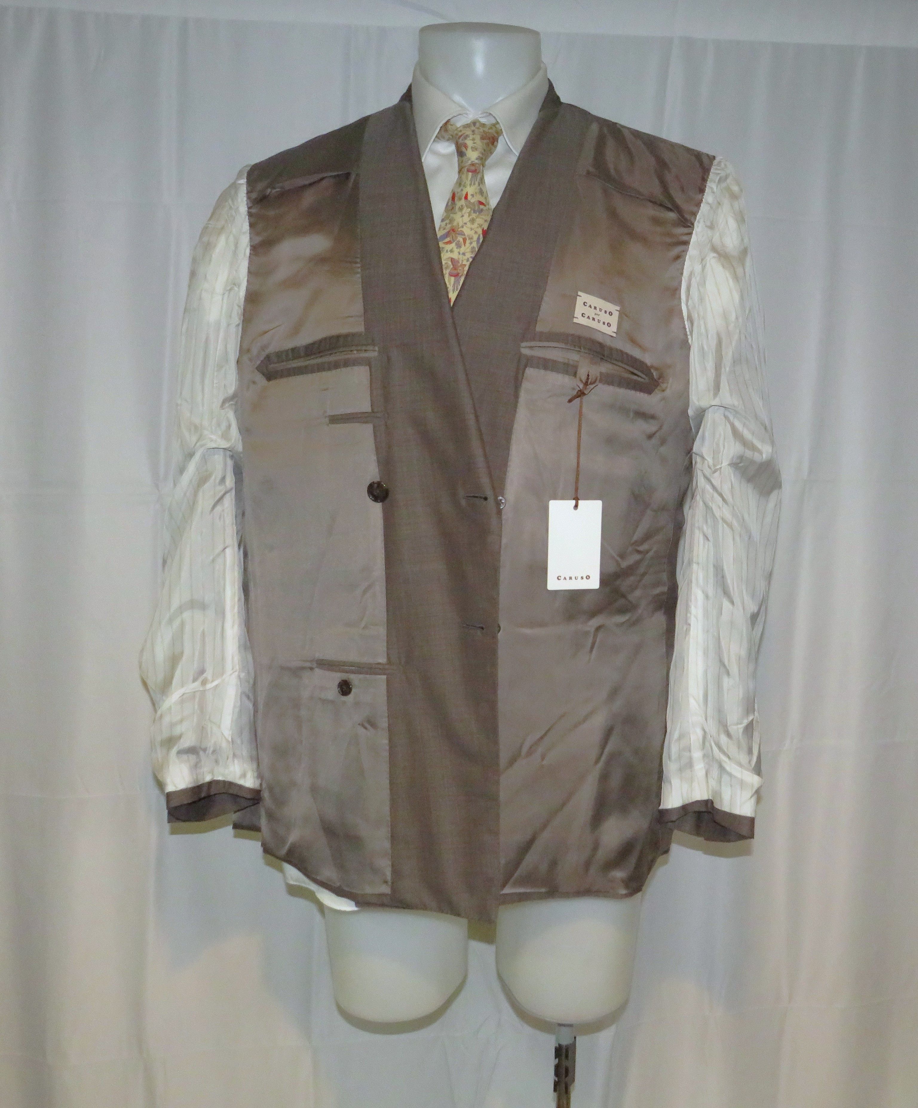 Caruso Brown Tic Pattern Silk Blend Double Breasted Suit 48R NWT Size 48R - 12 Thumbnail