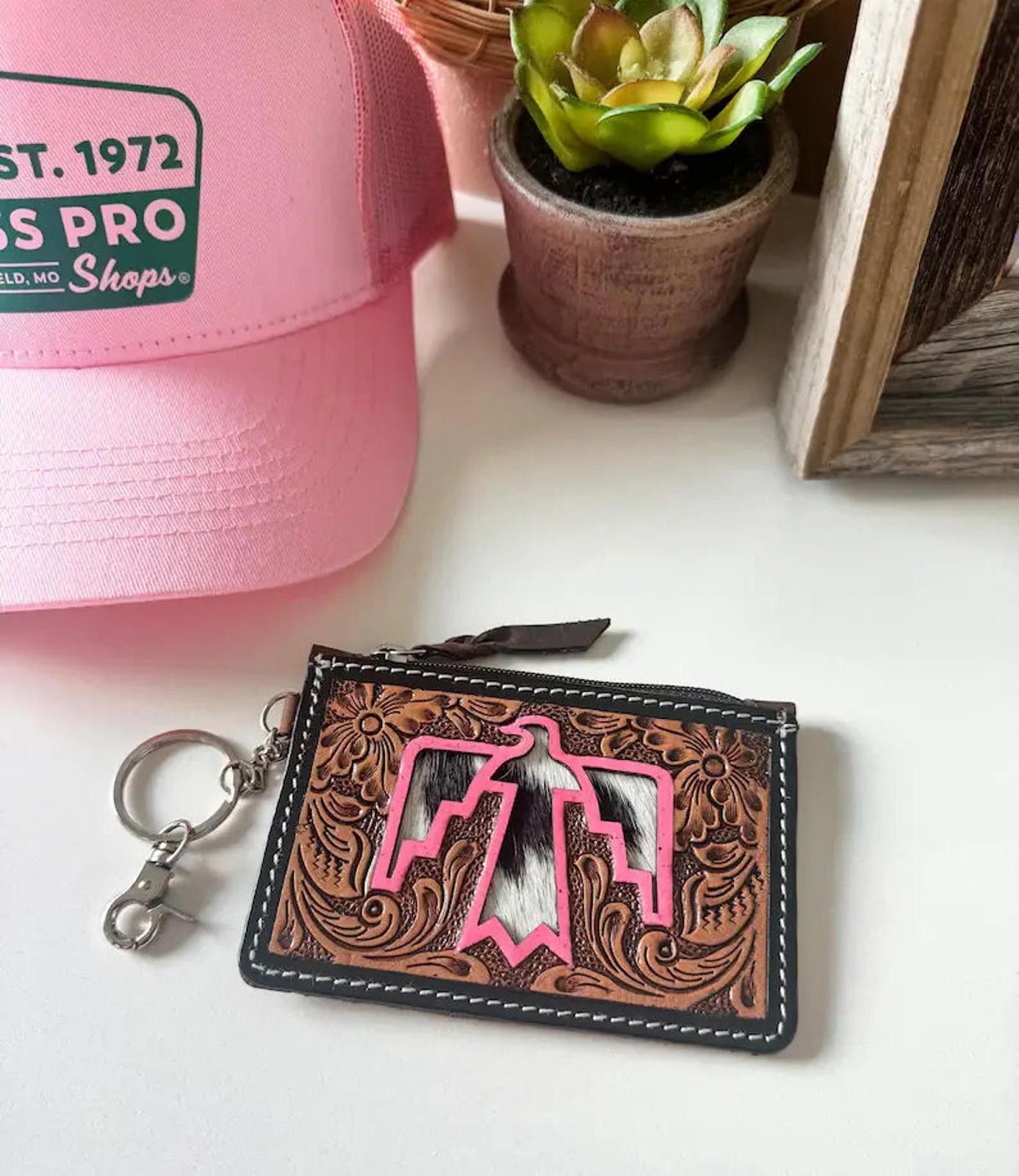 Other Tooled Leather Keychain Wallet Thunderbird Longhorn Bow Hat Size ONE SIZE - 2 Thumbnail