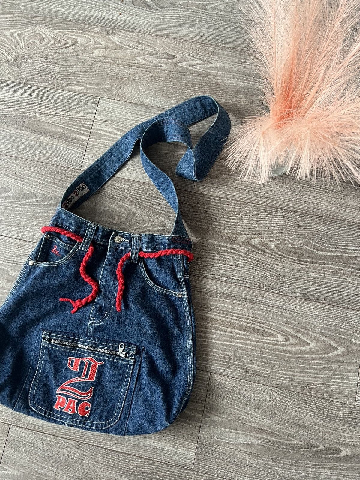 Affliction × Handmade ‼️Vintage Handmade Avant Garde 2Pac Denim Big Logo Sling Bag‼️ Size ONE SIZE - 4 Thumbnail