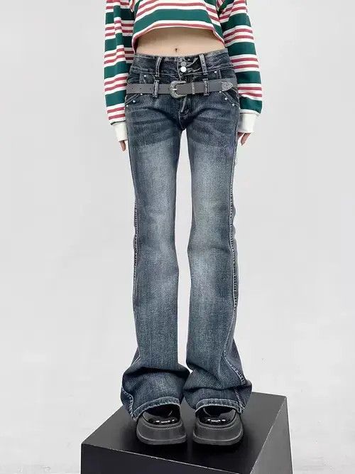 Jean Vintage Street Hip Hop Y2K Micro Flare Jeans Size US 30 / EU 46 - 8 Thumbnail