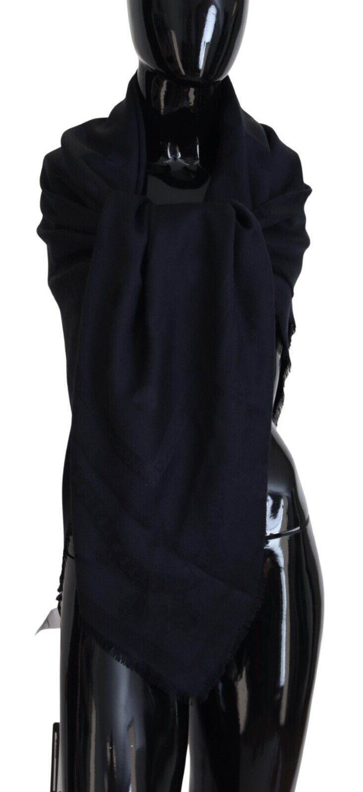 Dolce & Gabbana Elegant Silk-Wool Fringed Scarf in Dark Men's Blue Size ONE SIZE - 1 Thumbnail