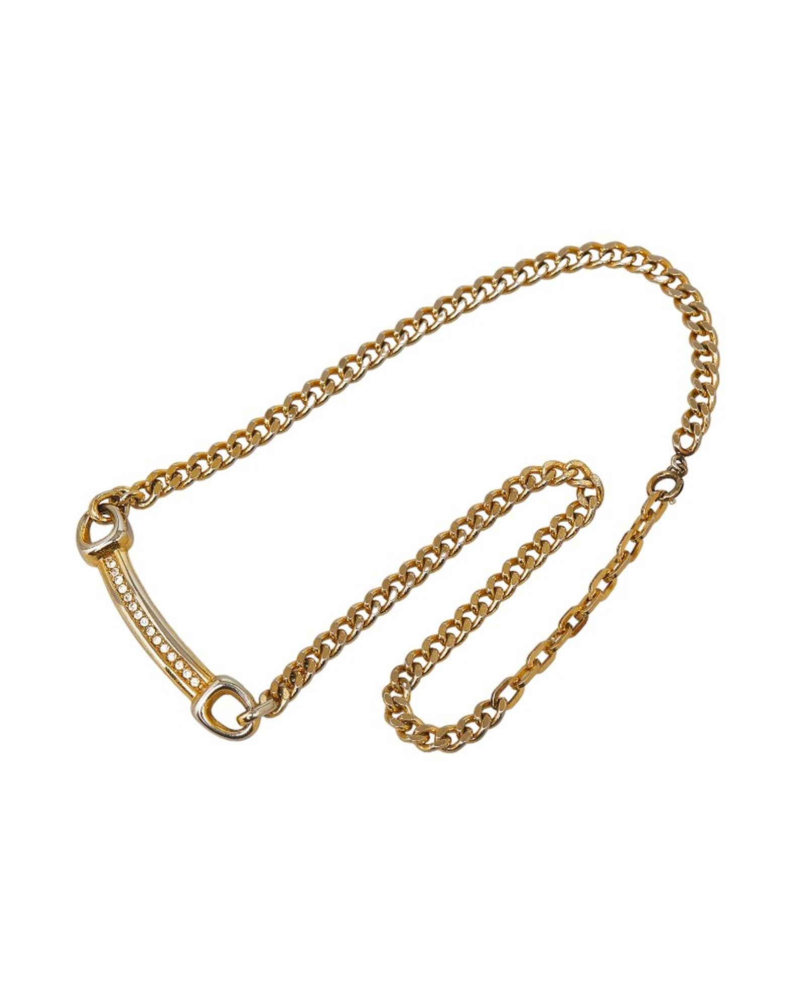 image of Dior Dazzling Rhinestone Chain Necklace In Excellent Condition in Gold, Women's