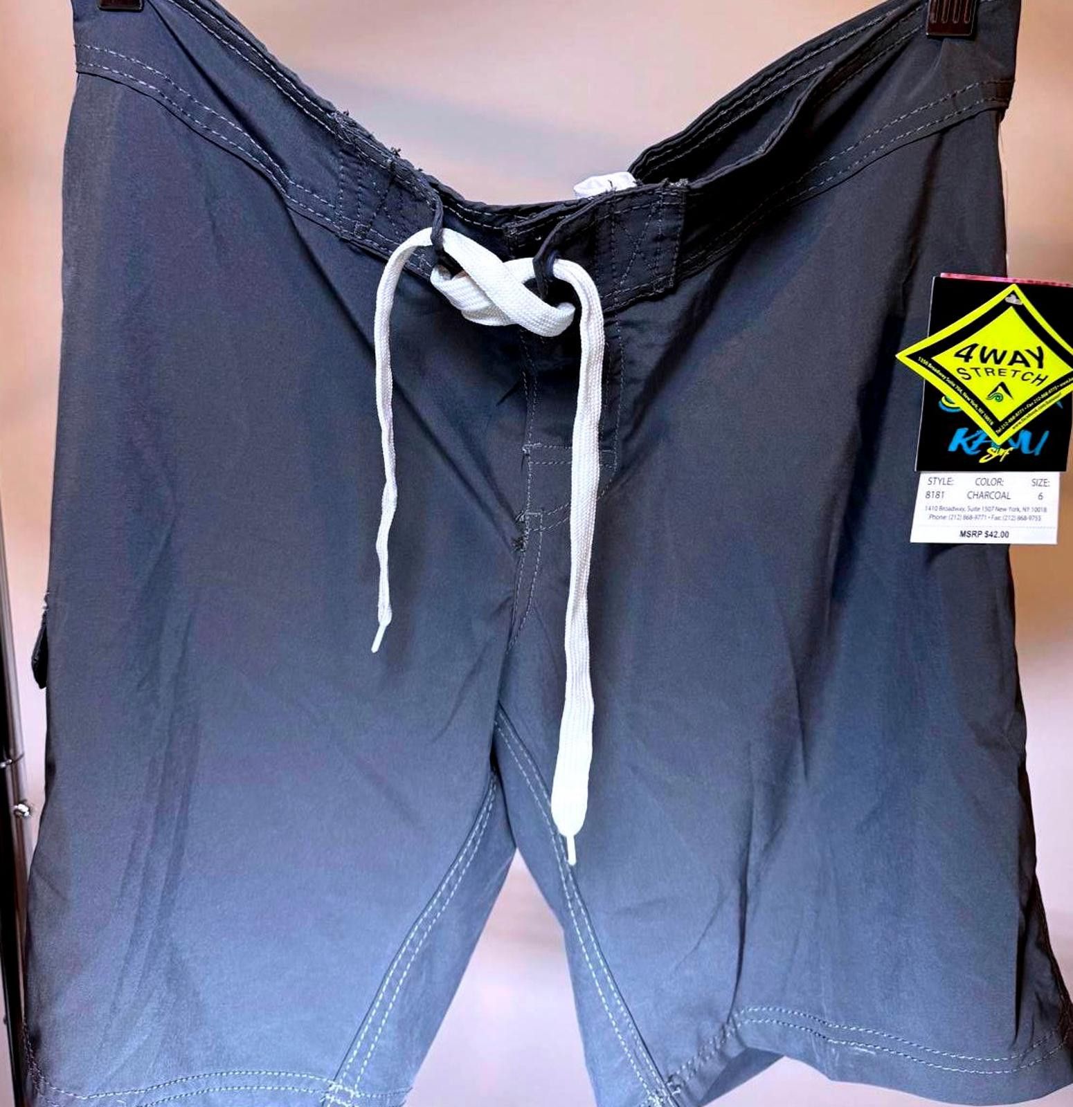 Designer Kanu Surf Charcoal Gray 4-Way Stretch Board Shorts - Size 6 Size 28" / US 6 / IT 42 - 1 Thumbnail