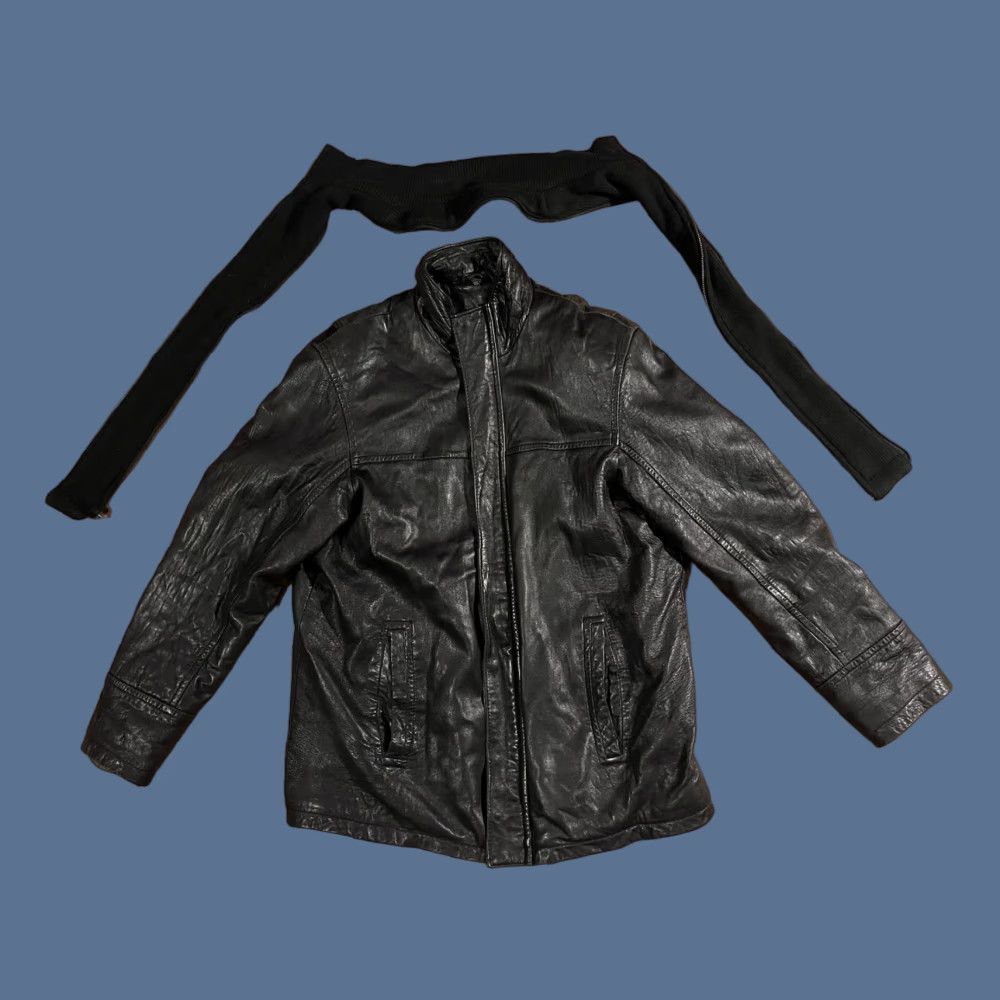 VINTAGE IZOD Leather Bomber Jacket Men’s M Black Zip-In Knit Collar