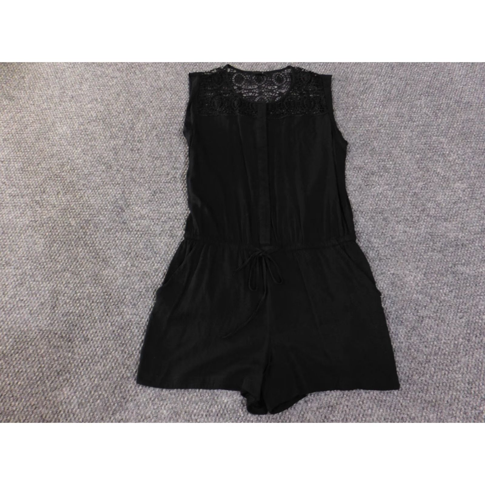 Loft Ann Taylor LOFT Romper Womens S Black Lace Sleeveless Round Neck Casual Knit Modal One-Piece Stretch Classic Regular Size 28" / US 6 / IT 42 - 2 Thumbnail