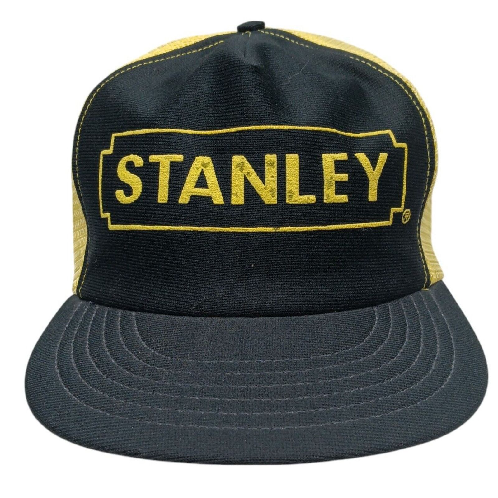 Stanley & Sons Vtg Trucker Hat Stanley Black & Yellow Cap Mesh Snap Back Size ONE SIZE - 2 Thumbnail