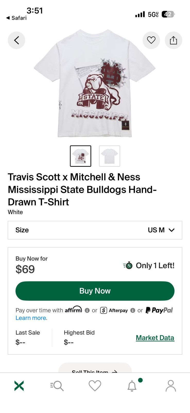 Mitchell & Ness × Travis Scott NEW Travis Scott x Mitchell & Ness Miss. State T-Shirt Size US M / EU 48-50 / 2 - 6 Thumbnail