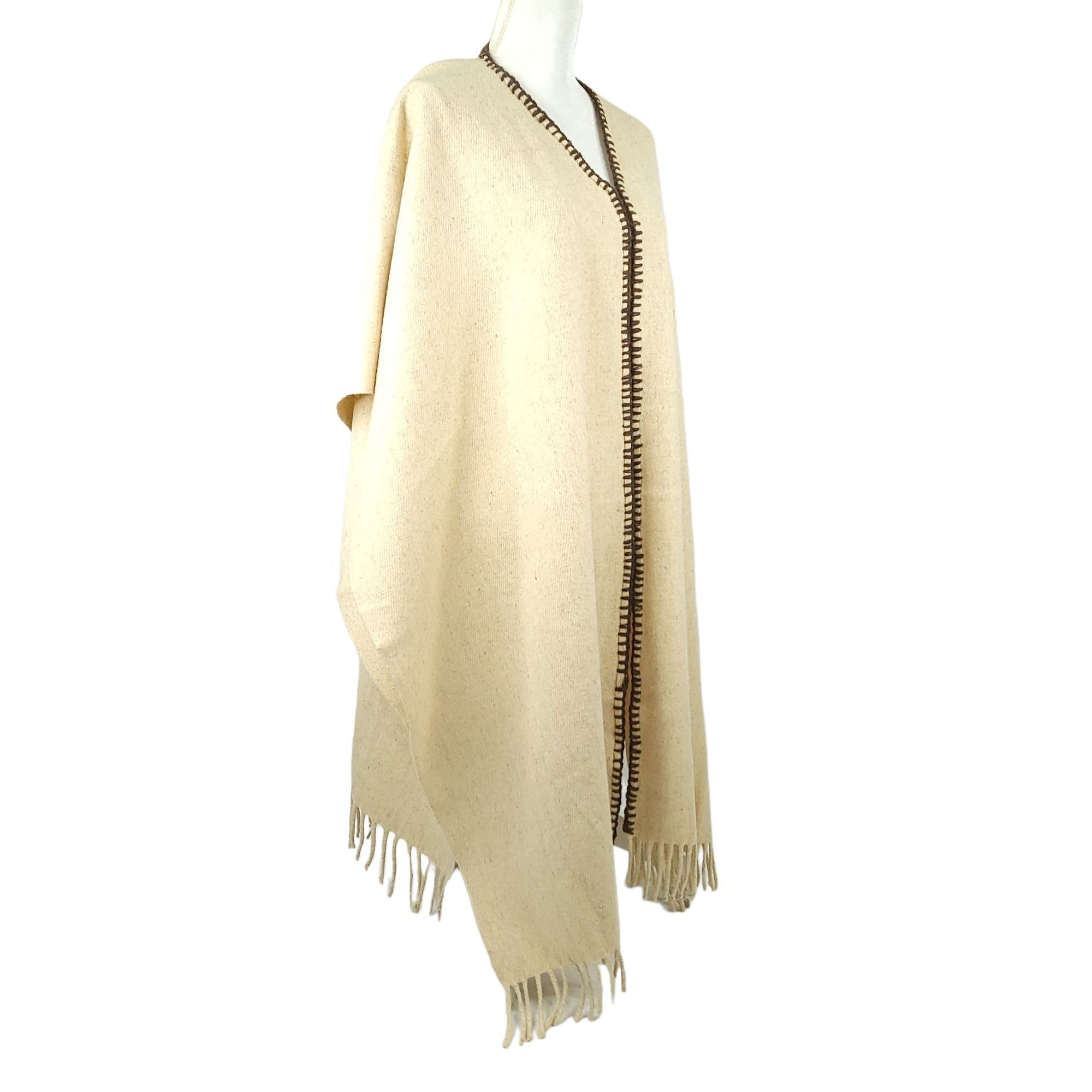Other Boho Wool Cape Poncho Wrap OS Vintage Cream Fringe Southwest Size ONE SIZE - 2 Thumbnail