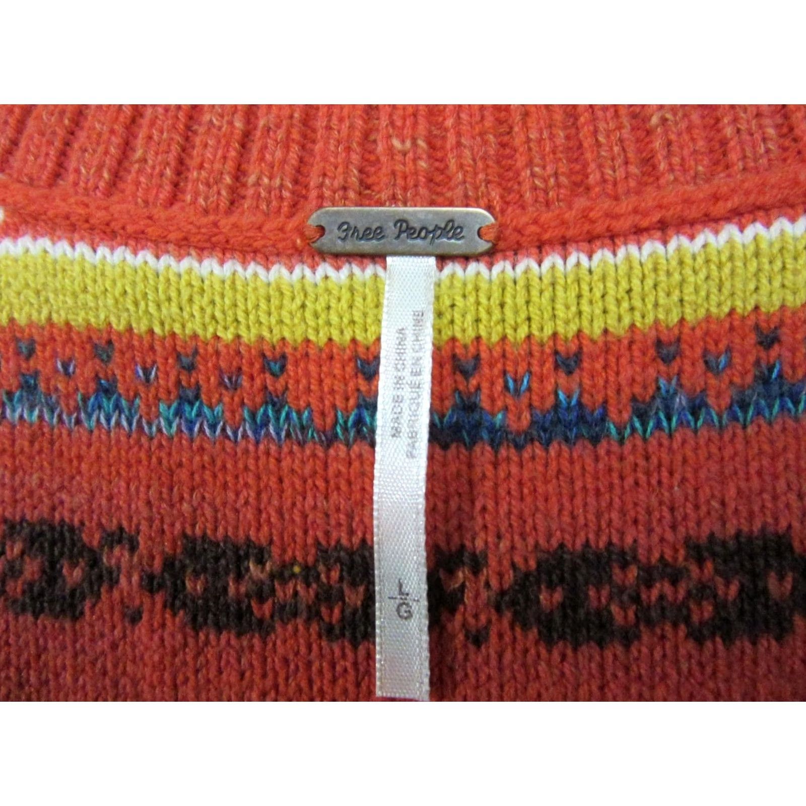 Free People Free People Sweater Vest Womens Large Orange Fair Isle Knit Cropped Boho Size L / US 10 / IT 46 - 2 Thumbnail