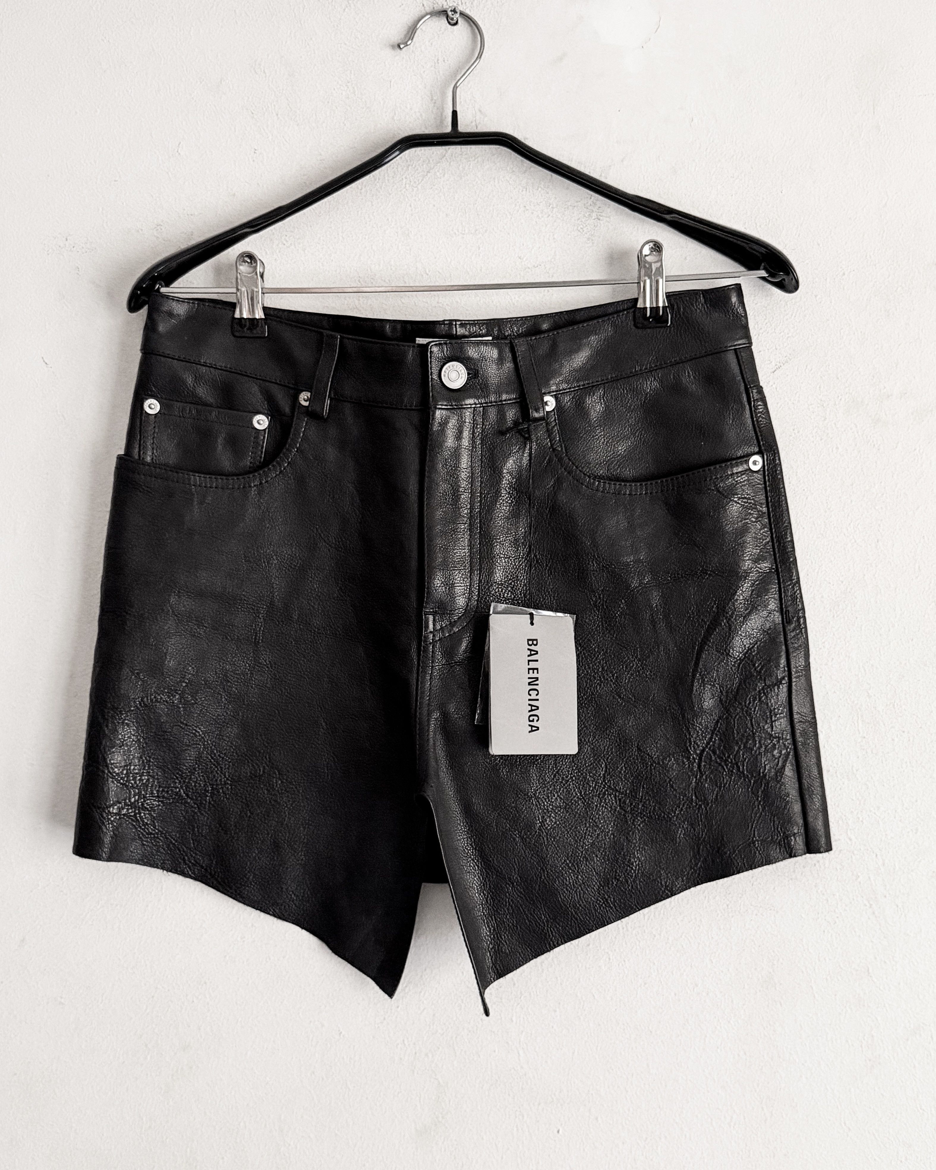 Balenciaga Asymmetric Buffalo Leather Biker Mini Skirt Size 26" / US 2 / IT 38 - 3 Thumbnail