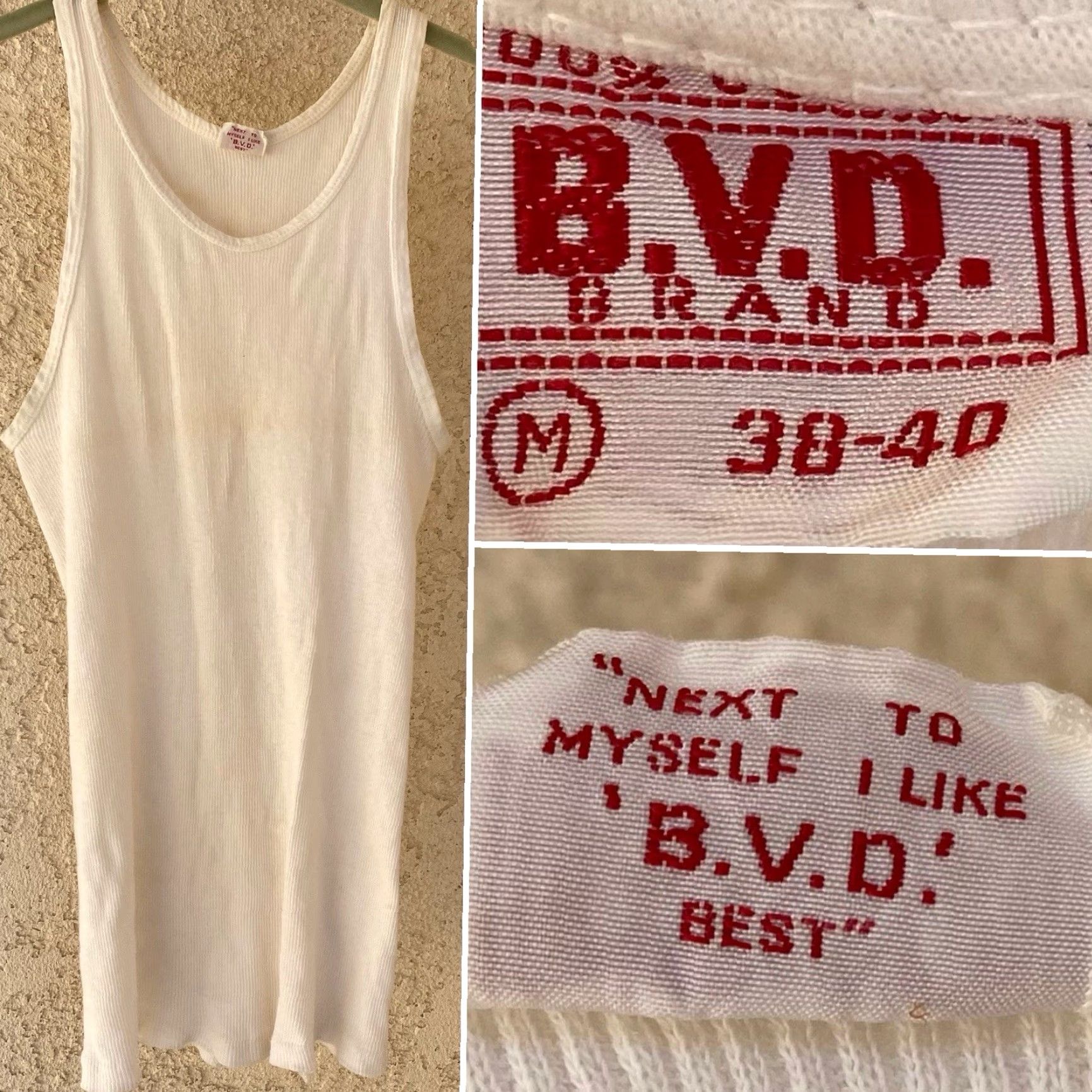 Vintage VINTAGE B.V.D Shirt Mens M 38–40 White Cotton Tank Top Ribbed Size US M / EU 48-50 / 2 - 5 Thumbnail
