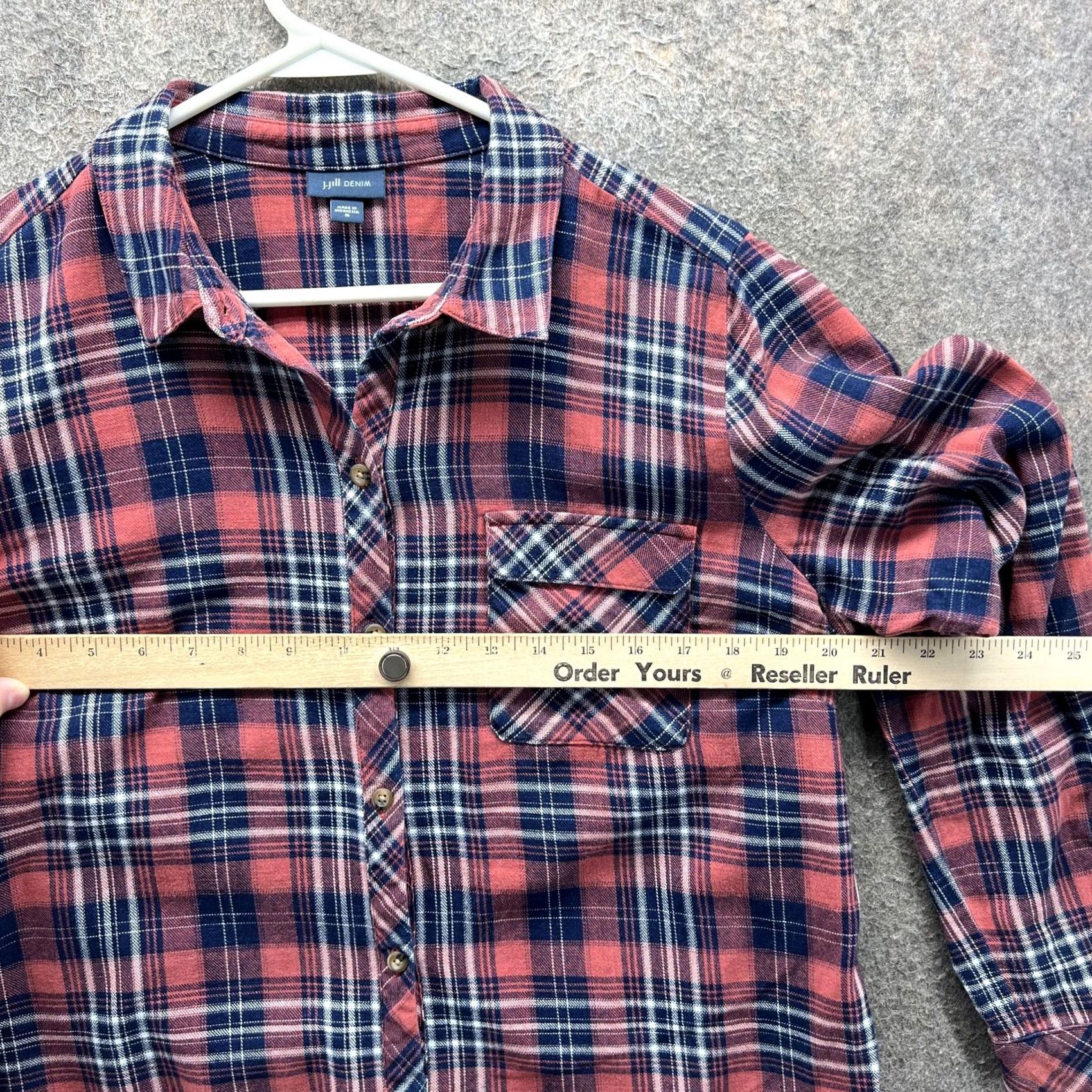 J. Jill J. Jill Shirt Womens Medium Red Plaid Button-Up Long Sleeve Flannel Tunic Top Size M / US 6-8 / IT 42-44 - 4 Thumbnail