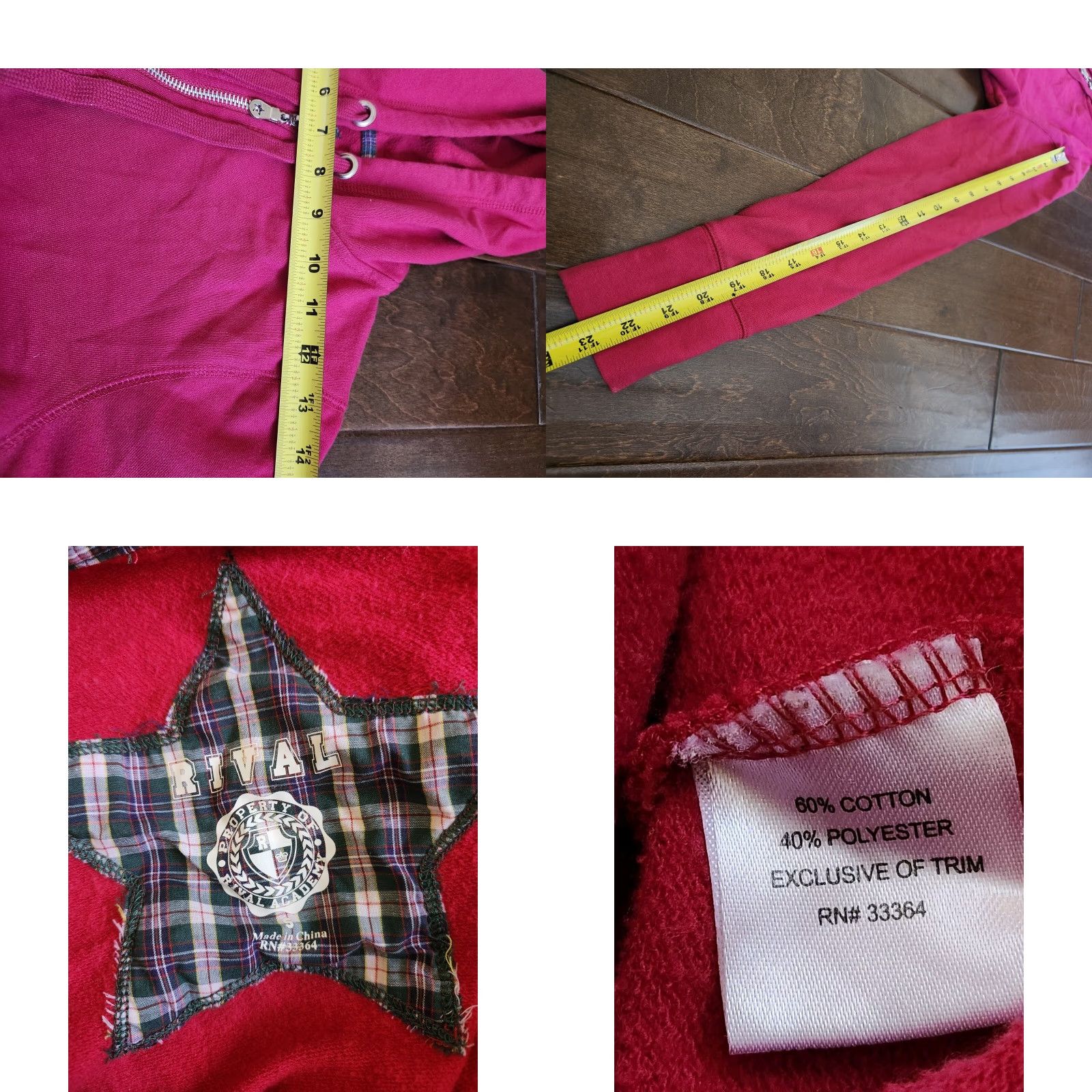 Vintage Rival Academy Men’s Red Full Zip Hoodie - Size S - Hooded, Pockets, Regular Fit, Solid Pattern, Polyester Cotton Size US S / EU 44-46 / 1 - 9 Thumbnail