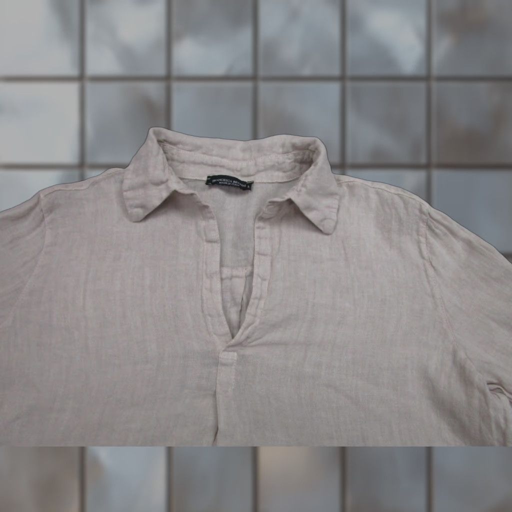 Vintage Francesca Bettini Linen Dress Womens S Beige Oatmeal Cottagecore Italy Tunic Shirt Dress Size S / US 4 / IT 40 - 1 Thumbnail