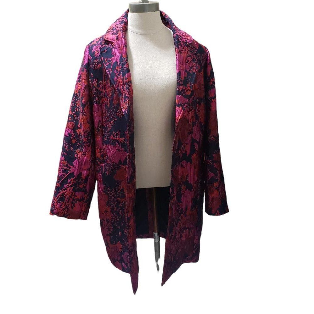 Chicos CT819 Chico's Tapestry Mid-thigh Fuchsia & Black Blazer Size XL / US 12-14 / IT 48-50 - 1 Thumbnail