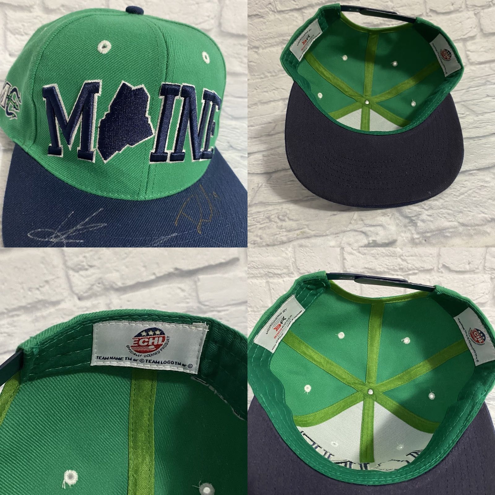 New Era Maine Mariners Hat Autographed Signed Blue Green Echl Bimmridder Baseball Cap 7 3/4 New Era Men Blue Mariners 90s Size ONE SIZE - 8 Thumbnail