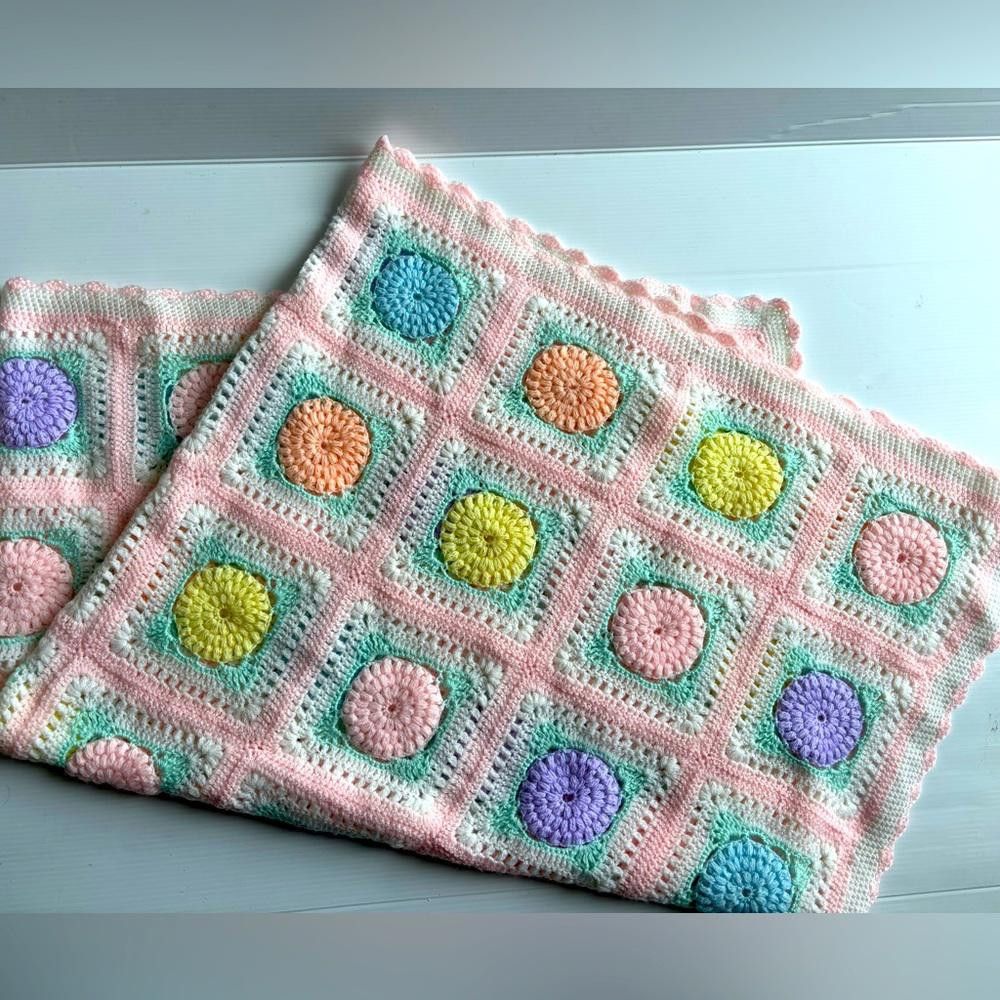 Designer Handmade Crochet Pastel Baby Blanket Size ONE SIZE - 1 Thumbnail