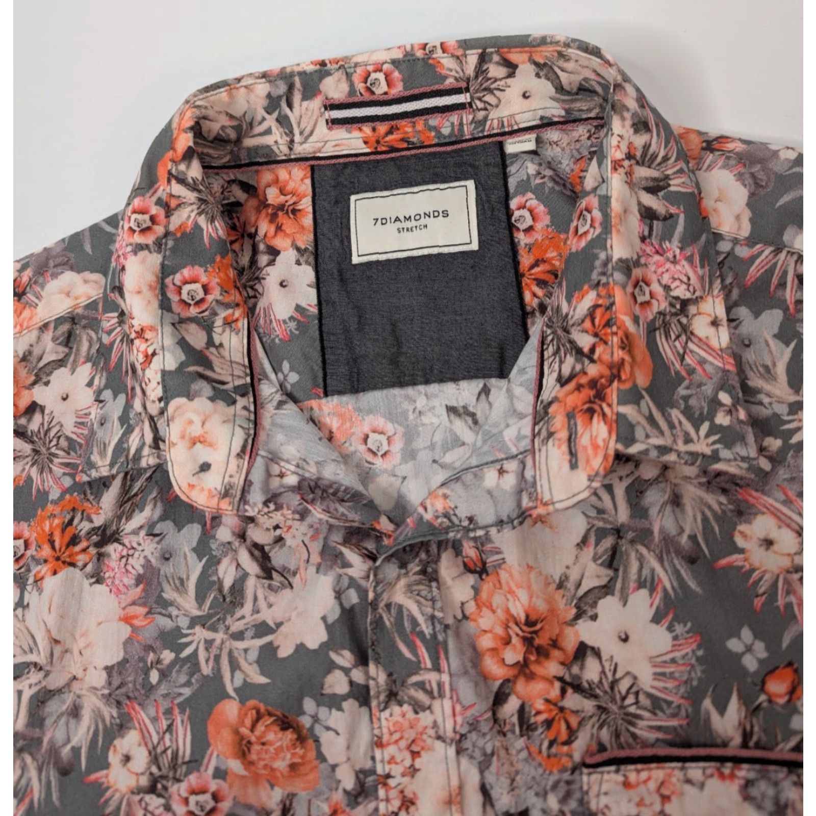 Vintage 7 Diamonds Shirt Floral Skyloft Button-Up Short Sleeve Men M Pink orange Regular Size US M / EU 48-50 / 2 - 6 Thumbnail