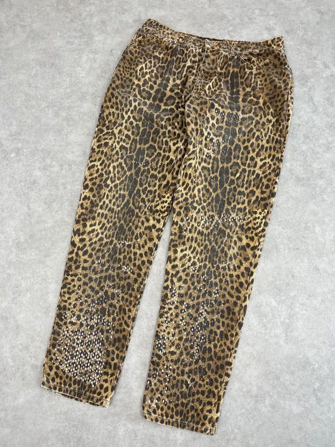 Roberto Cavalli 1990s Roberto Cavalli Brown Leopard Print Glitter Pants Size 27" / US 4 / IT 40 - 7 Thumbnail
