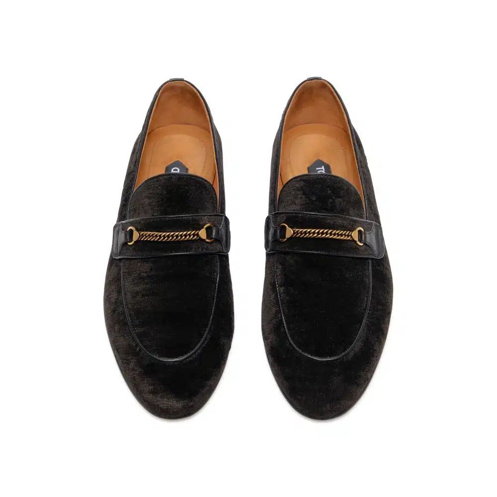 Tom Ford o1loc1c0425 J1482 Velvet Liam Chain Loafers in Black Size US 12 / EU 45 - 3 Thumbnail