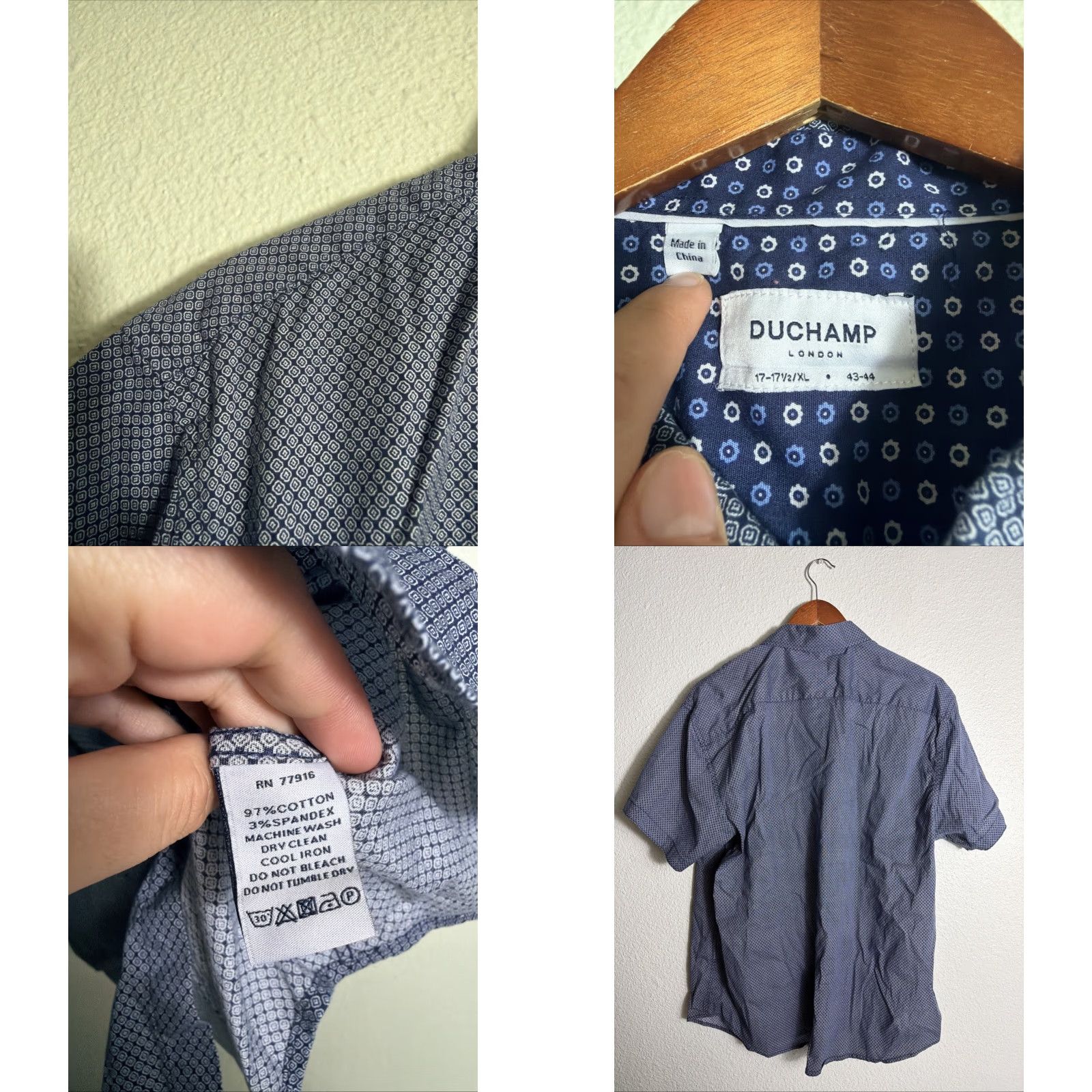 Vintage **Duchamp London Men's XL Blue Geometric Button-Up Shirt** User: Duchamp London Men's XL Blue Geometric Button-Up Shirt Size US 36 / EU 52 - 8 Thumbnail