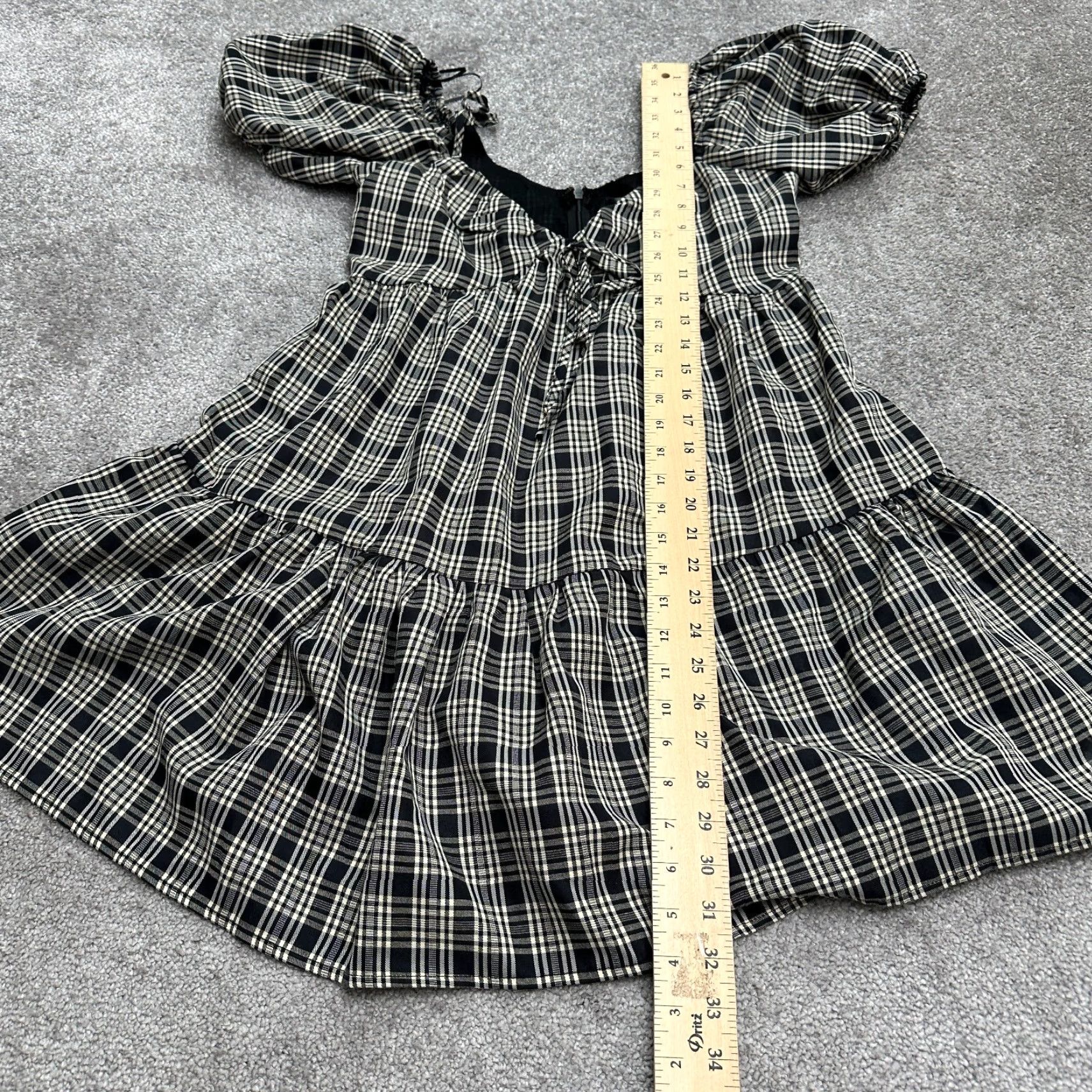 AQUA Aqua By Bloomingdale's Dress Small Black White Plaid Puff Sleeve Mini Womens Size S / US 4 / IT 40 - 6 Thumbnail