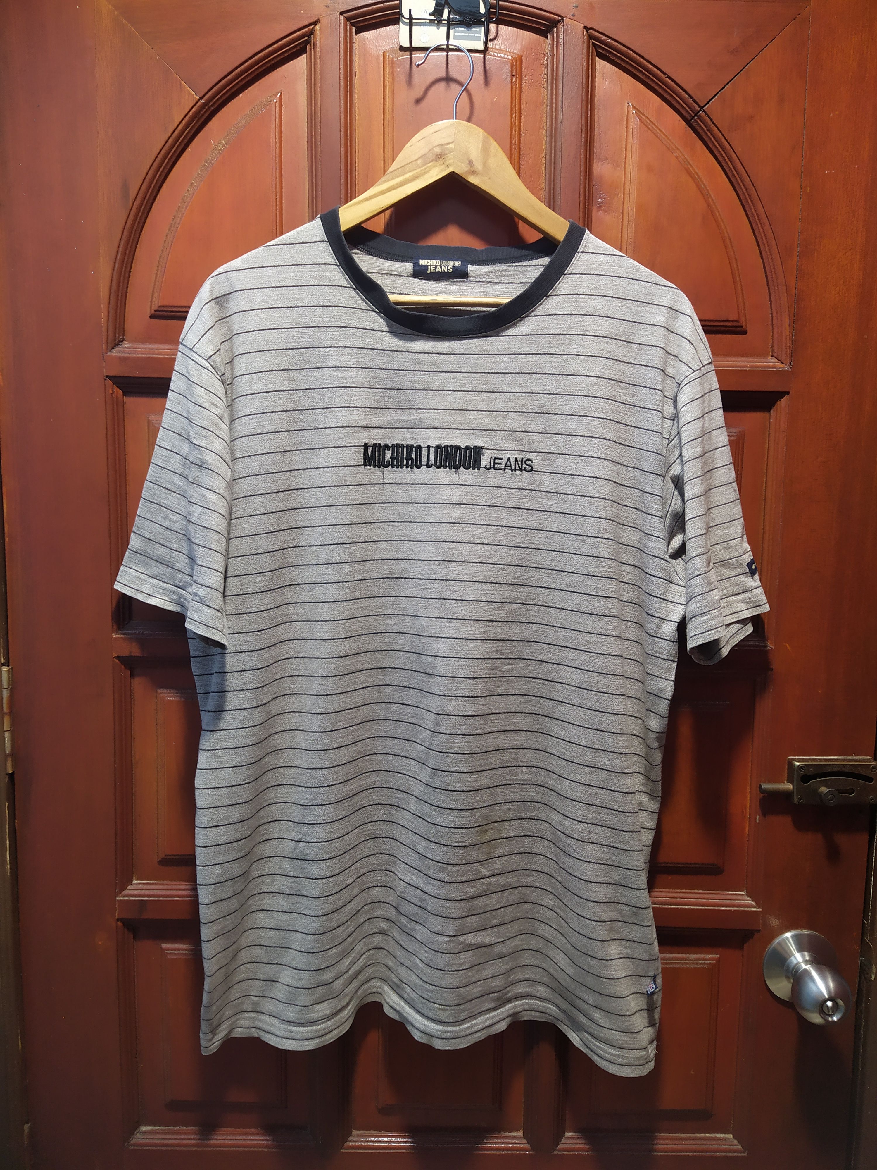 Michiko Koshino London VINTAGE Michiko London Jeans Striped Ringer Tee Gray Black Size US L / EU 52-54 / 3 - 1 Thumbnail