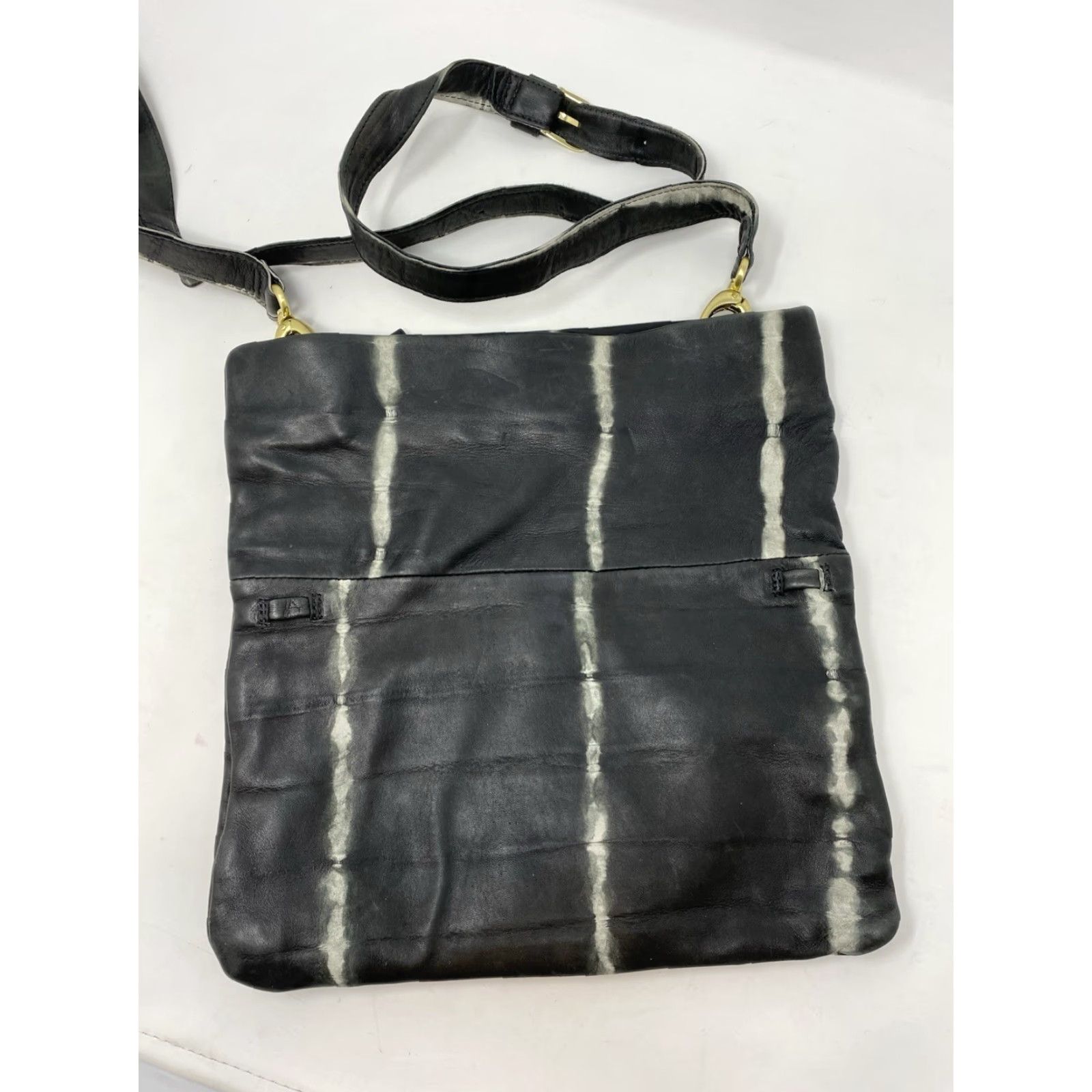 Vintage Sseko Crossbody Leather Bag Black Tie Dye Top Zip Hippie Boho Removable Strap Medium Women Casual 90s Crossbody Adjustable Strap Leather Exterior Size M / US 6-8 / IT 42-44 - 3 Thumbnail