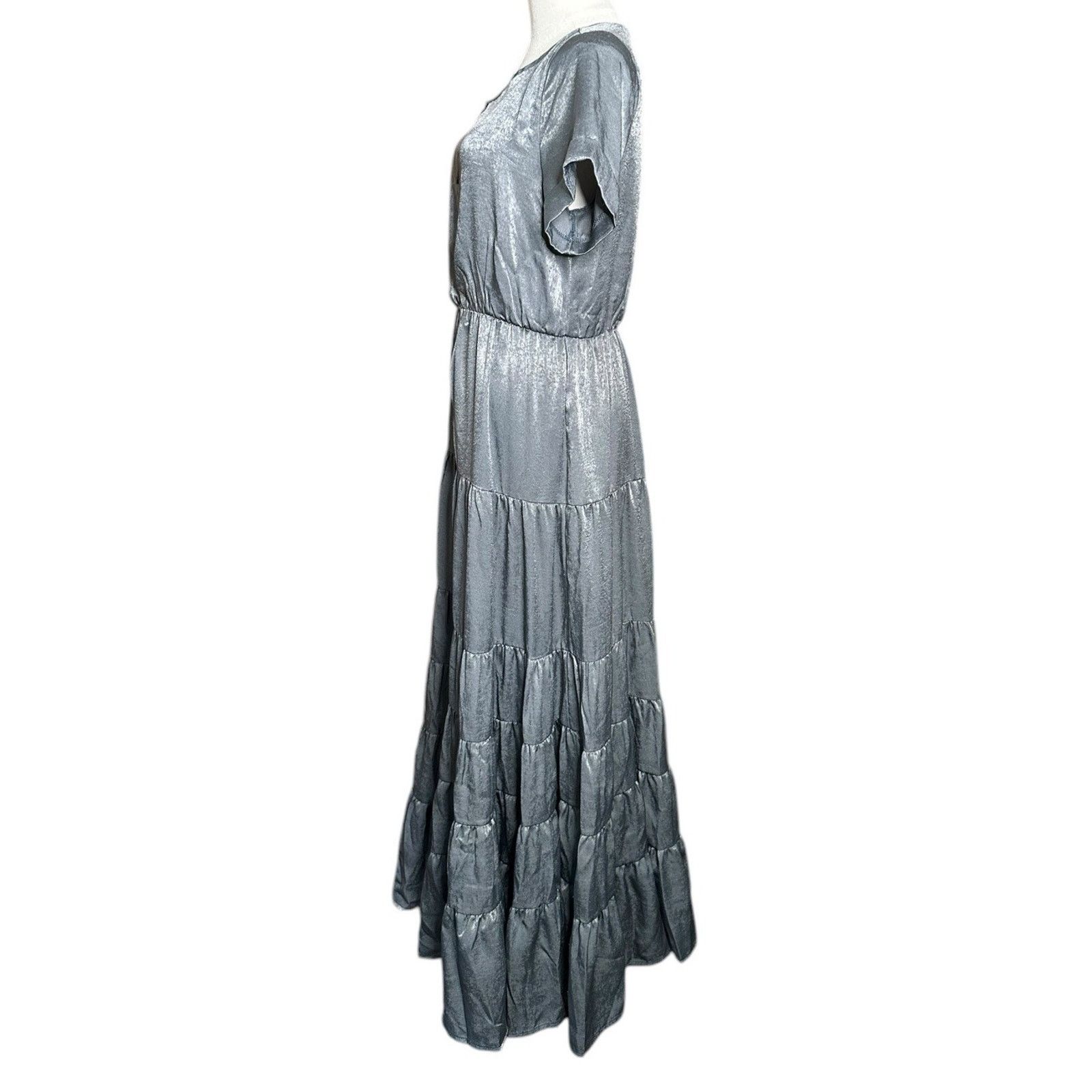 Other Joyfolie Mia Joy Tiered Boho Maxi Dress Flowy Gray Silver XS Size XS / US 0-2 / IT 36-38 - 5 Thumbnail