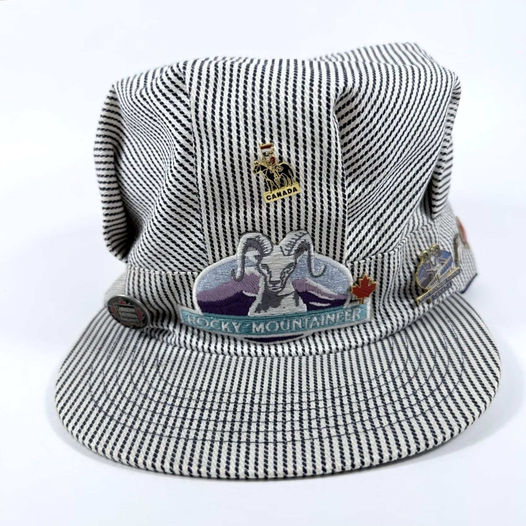 Vintage VINTAGE Rocky Mountaineer Canada Train Conductor Engineer Hat Blue Striped Adjustable Twill Denim Baseball Cap Men Ajm International Globe Size ONE SIZE - 2 Thumbnail