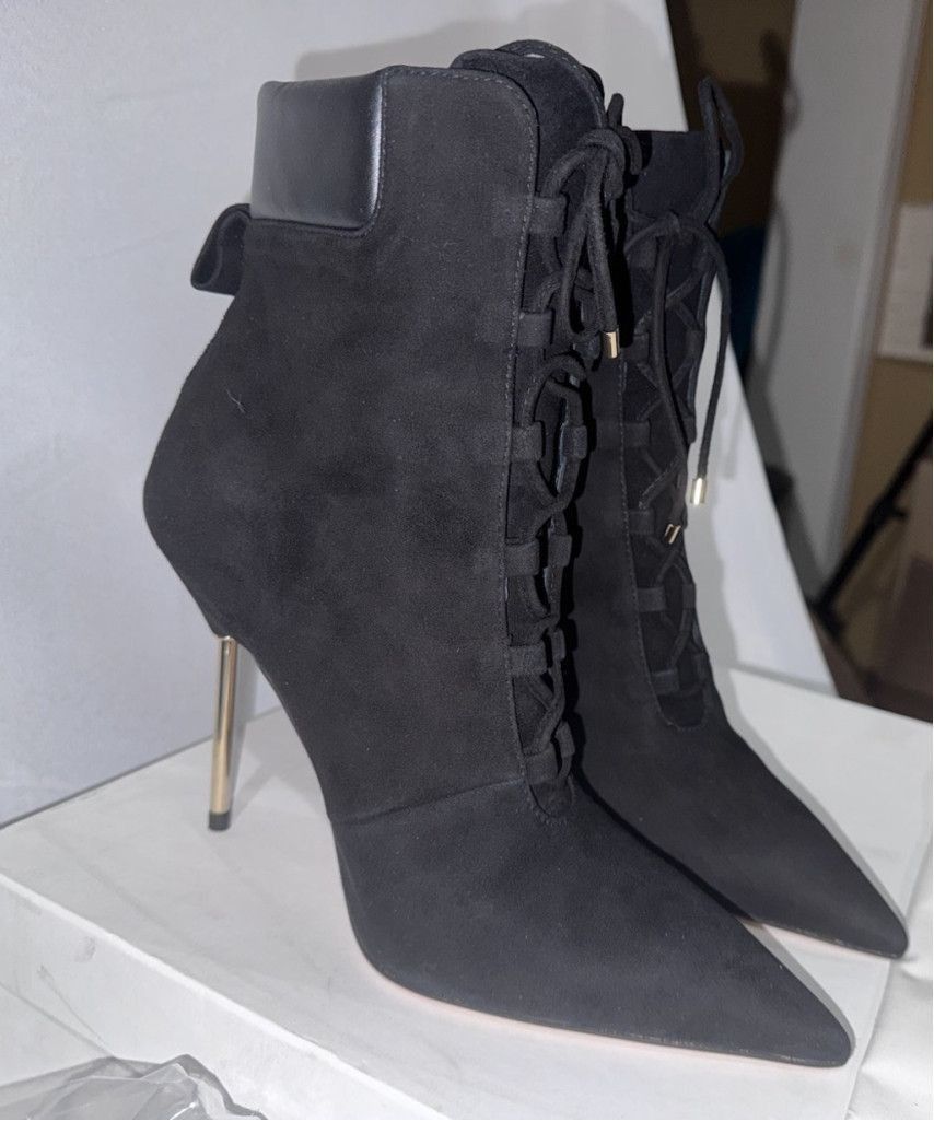 Good American Good American Shoes 7.5 Black Suede Booties Stiletto Heel Size US 7.5 / IT 37.5 - 3 Thumbnail