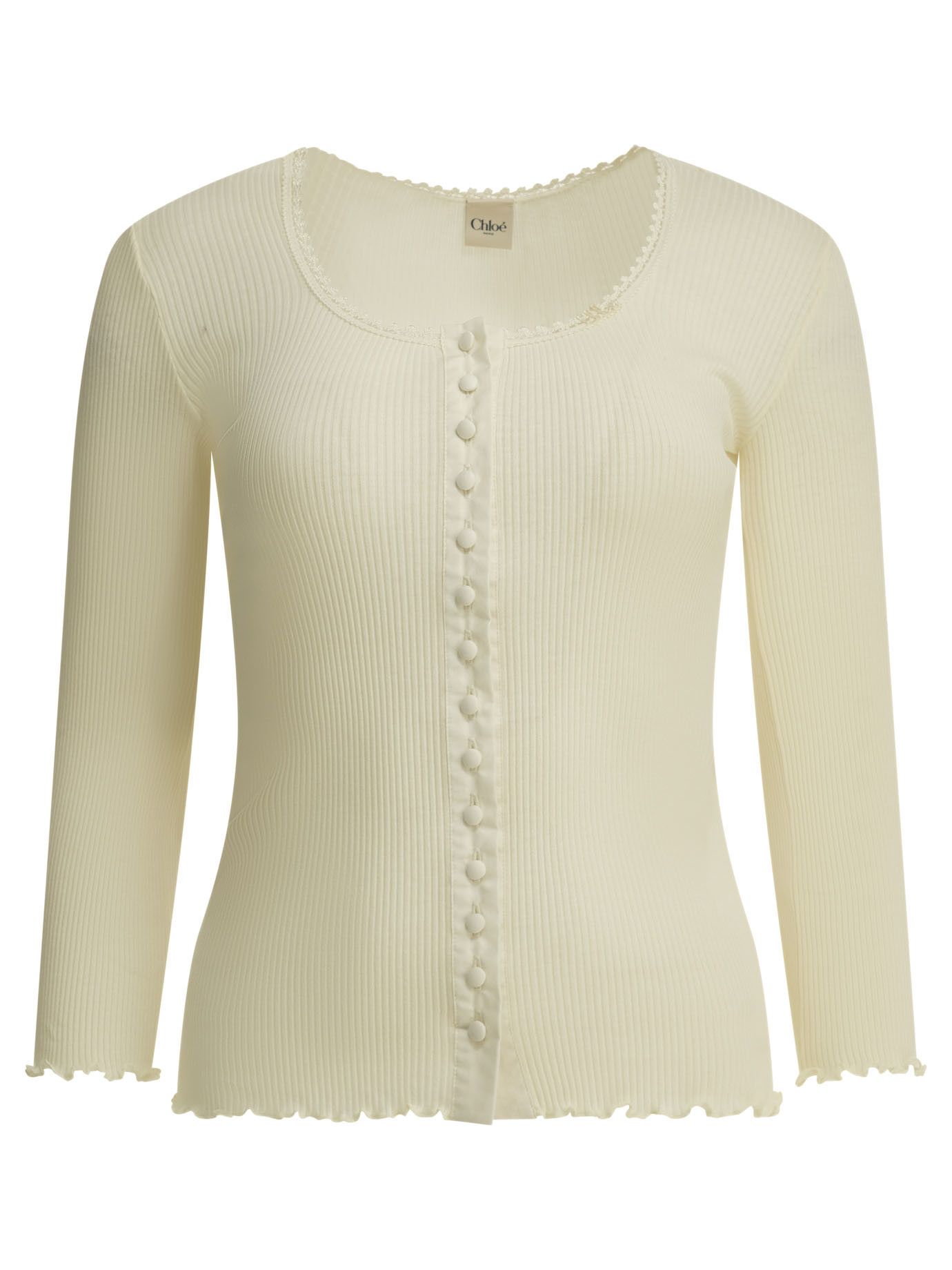 Chloé Fitted Top Made Of Cotton And Silk Jersey Tag Size M Women - Usa Duties Paid in White, Women's