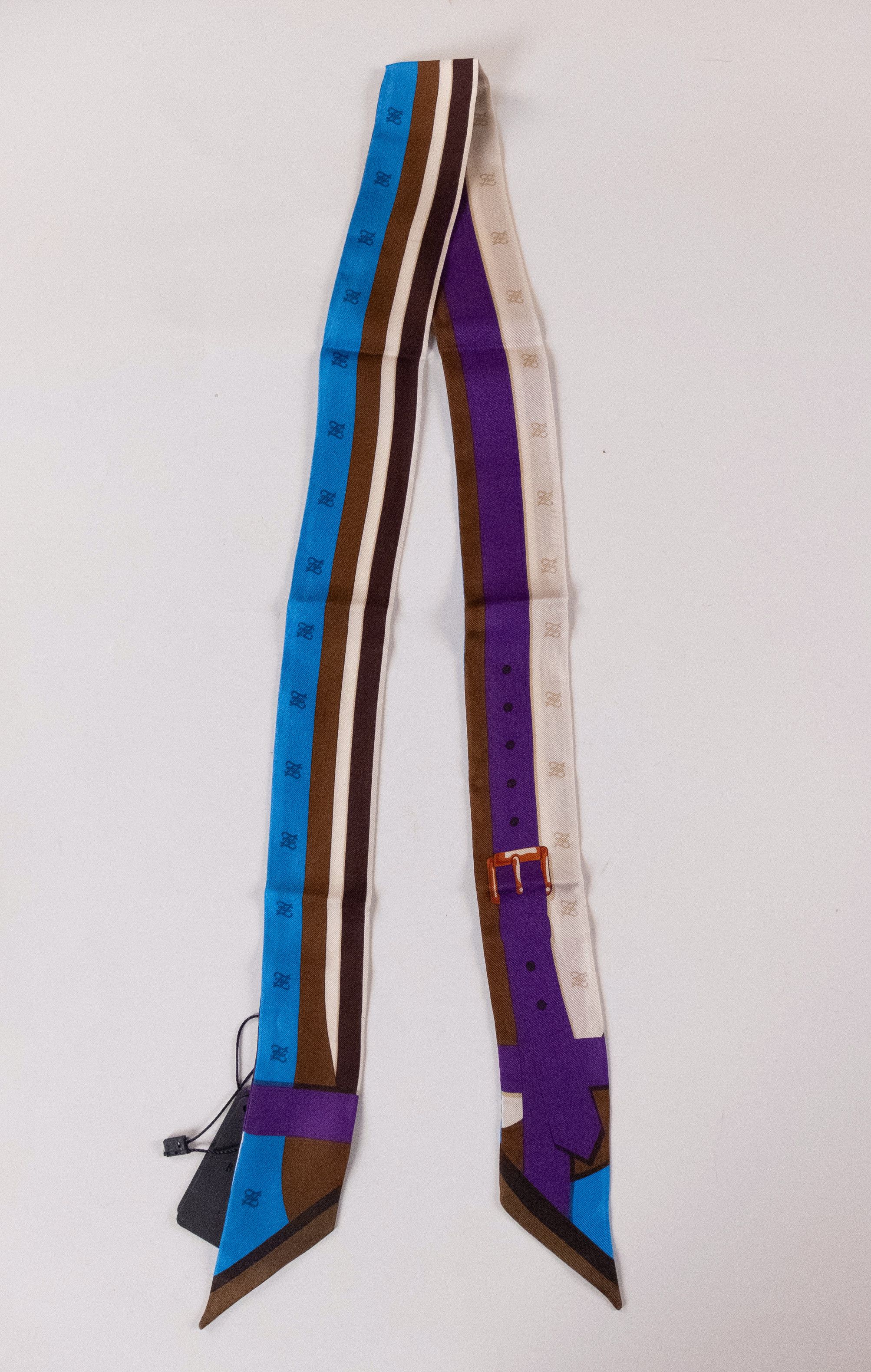 Fendi FENDI blue brown purple Karligraphy logo silk mitzah scarf Size ONE SIZE - 1 Thumbnail