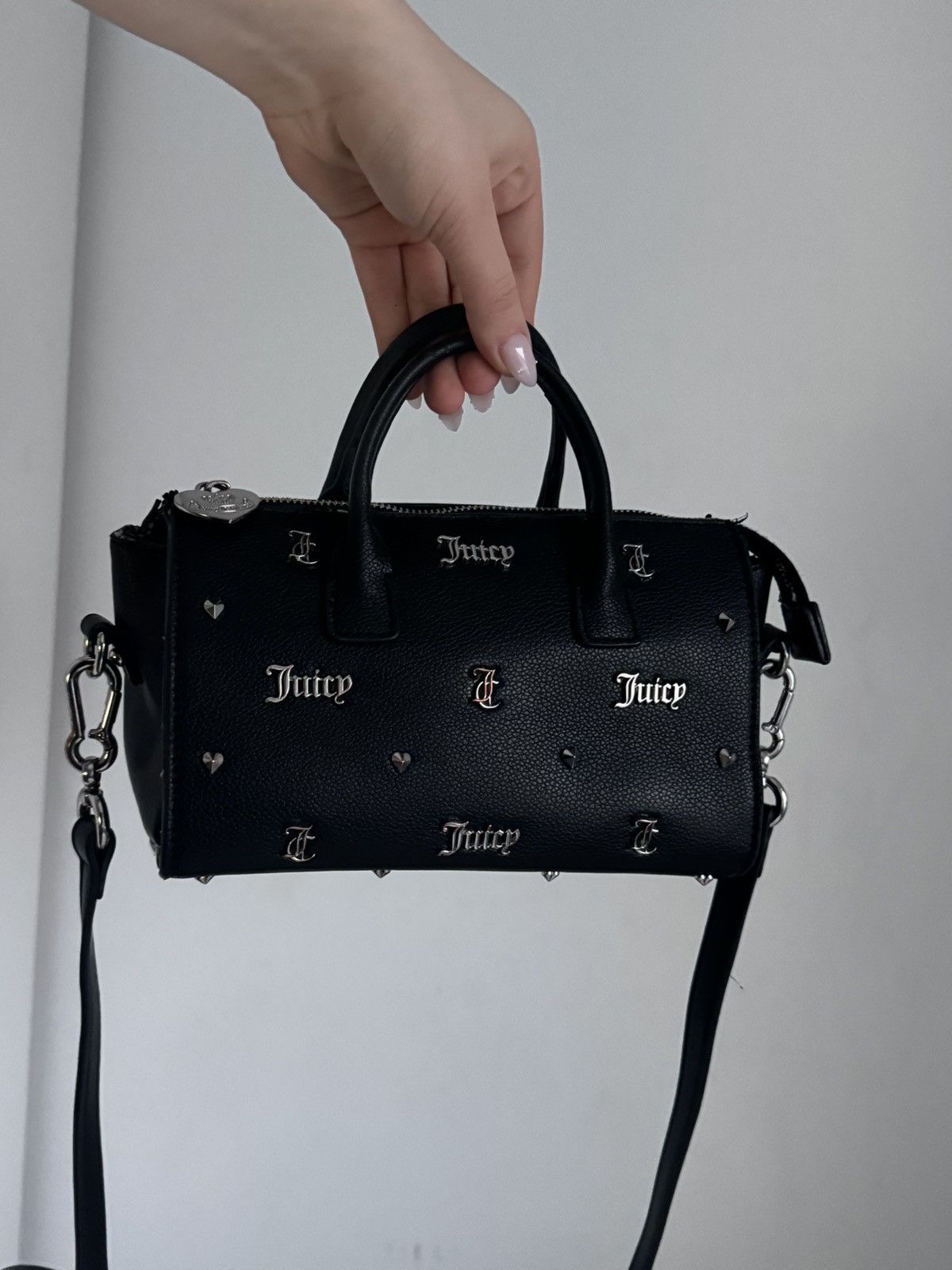 Juicy Couture Juicy Couture Black Faux Leather Barrel Bag Silver Studded Size ONE SIZE - 1 Thumbnail