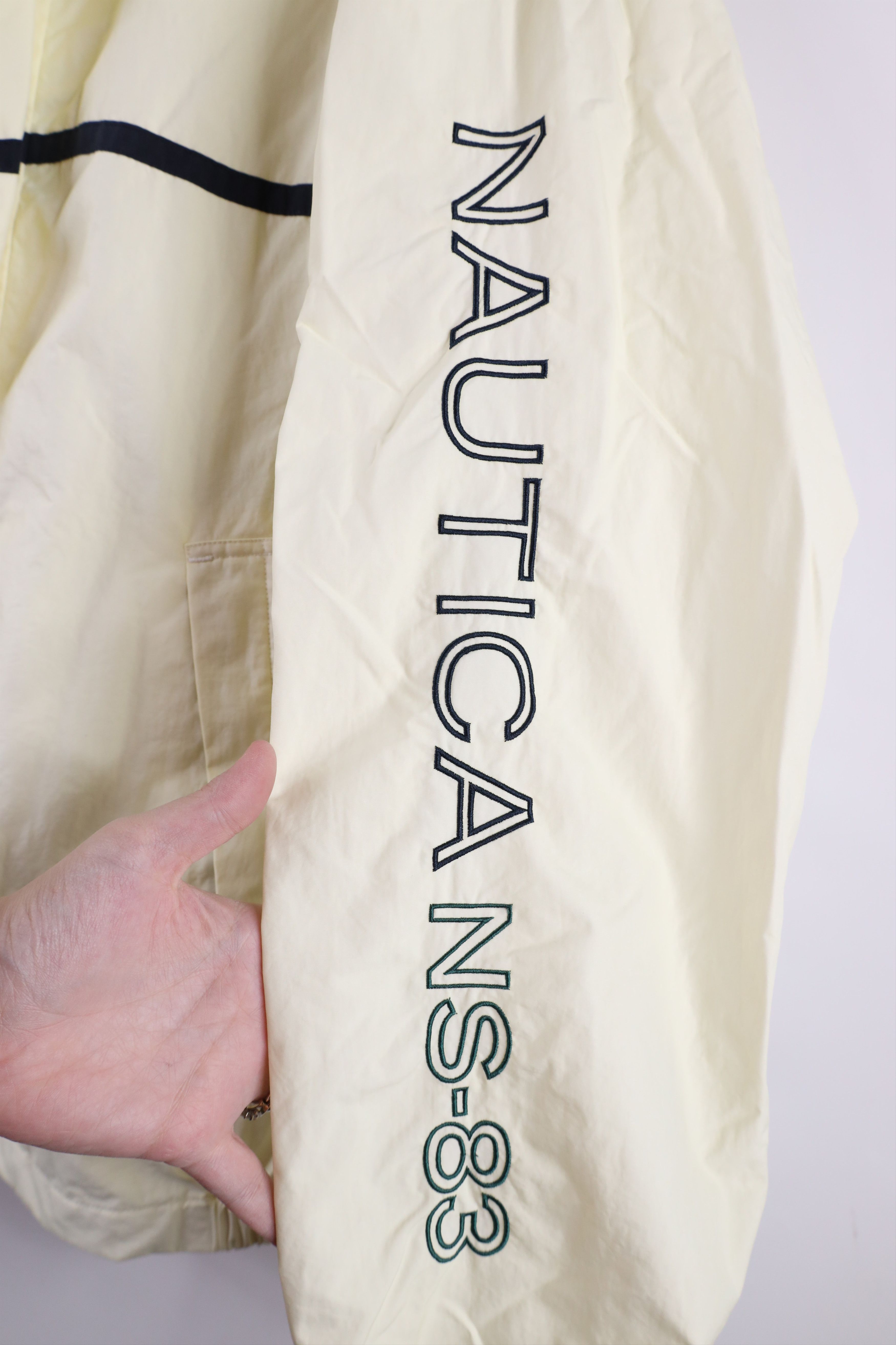 Nautica × Vintage Vintage 90s Nautica Hooded Sailing Windbreaker Jacket Cream Size US L / EU 52-54 / 3 - 7 Thumbnail