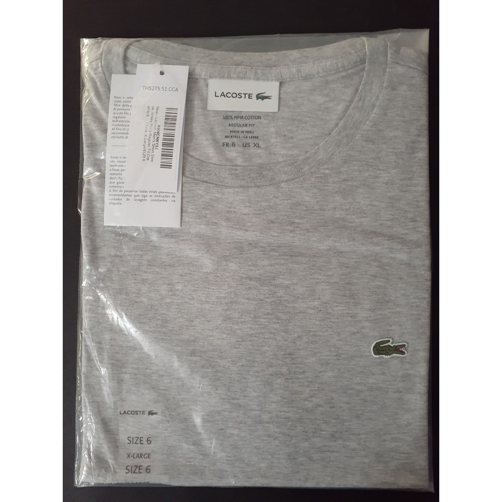 Lacoste Lacoste Men's Short Sleeve Jersey Crewneck T-Shirt Grey XL Size US XL / EU 56 / 4 - 3 Thumbnail