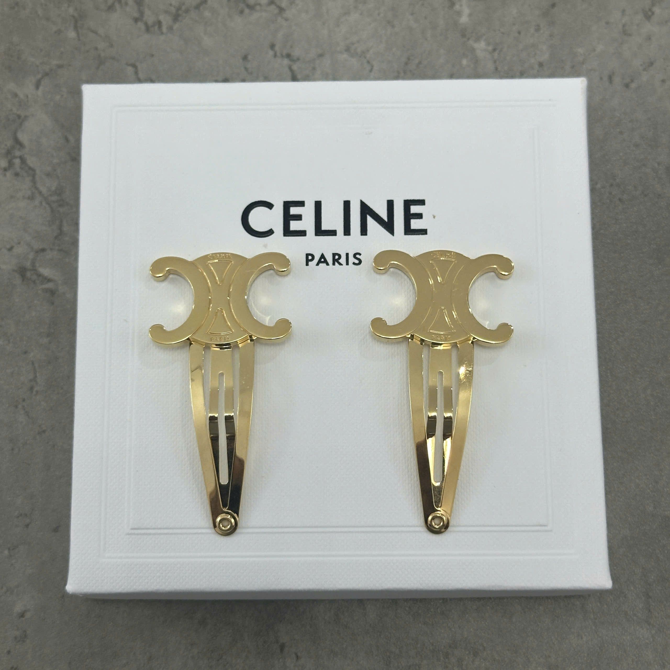 Celine CELINE Hair Accessories Set Of 2 Triomphe Hair Clips GOLD