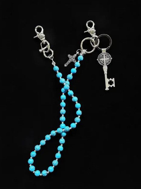 Jewelry Blue Cracked Stone Round Beads Wallet Chain , Jeans Chain Size ONE SIZE - 2 Thumbnail