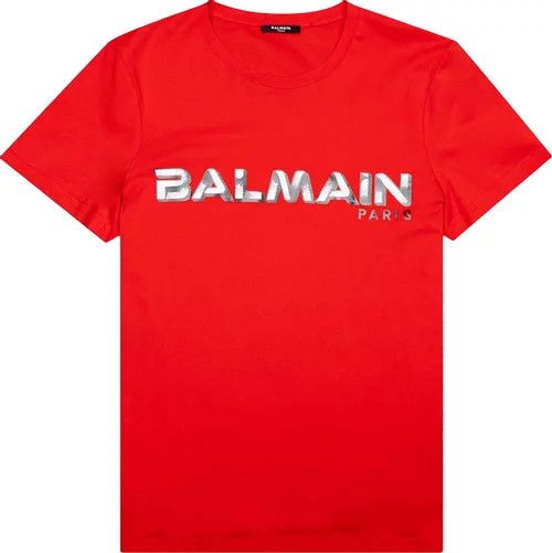 Image of Balmain O1C11T2Y0124 Printed T-Shirt In Red, Men's (Size XL)